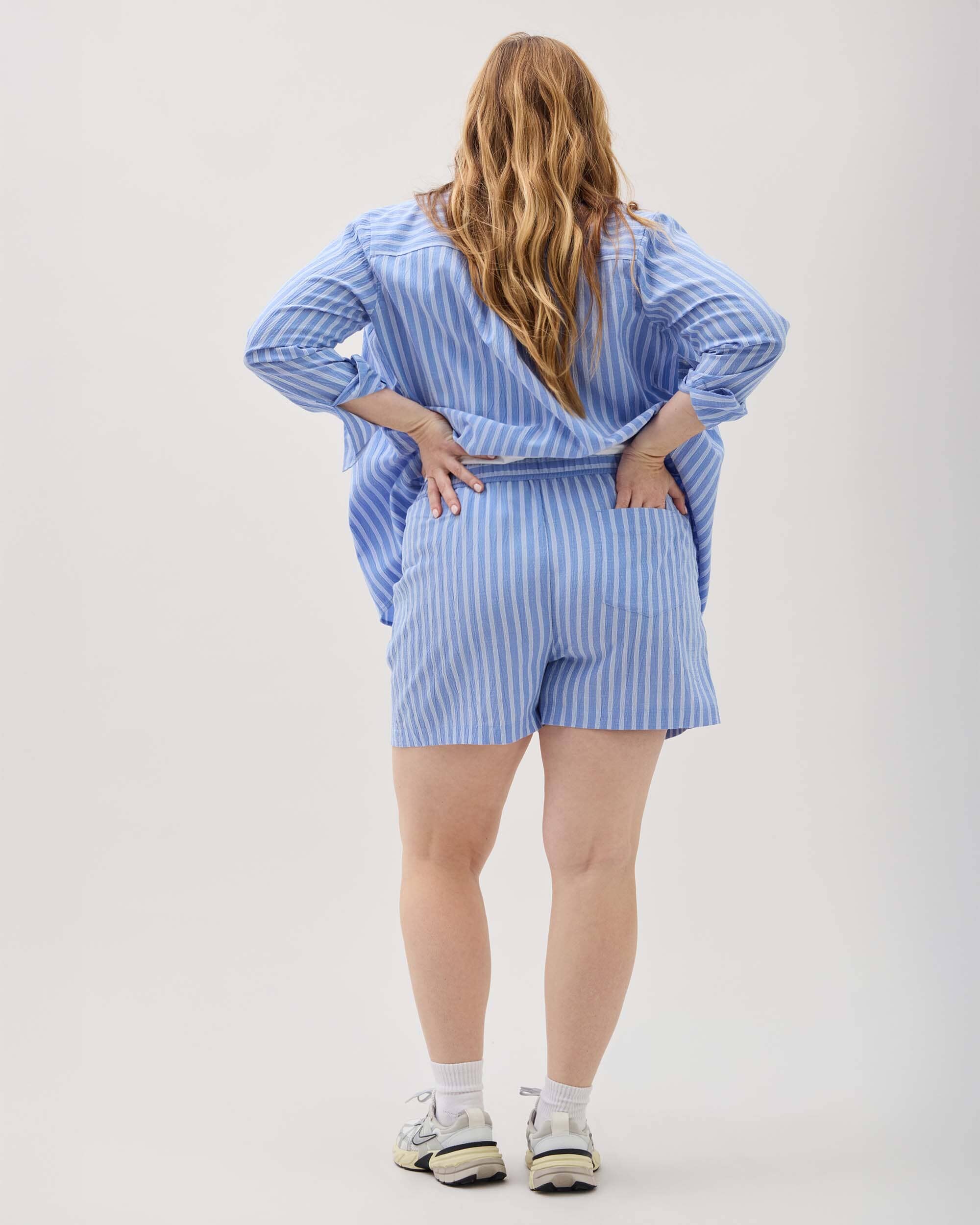 Andie Swim - Womens Palermo Short - Poly Seer Sucker Stripe - Blue Stripe -