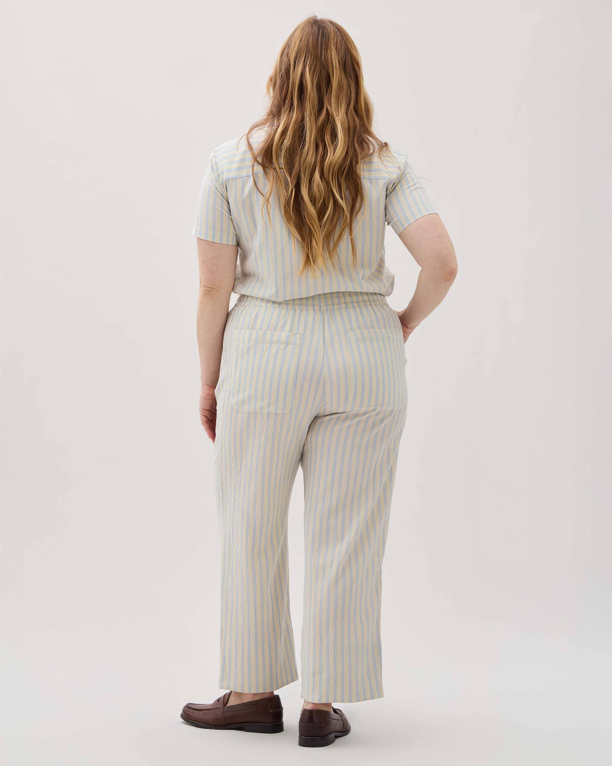 Andie Swim - Womens Palermo Street Pant - Poly Seer Sucker Stripe - Vanilla Blue Stripe -