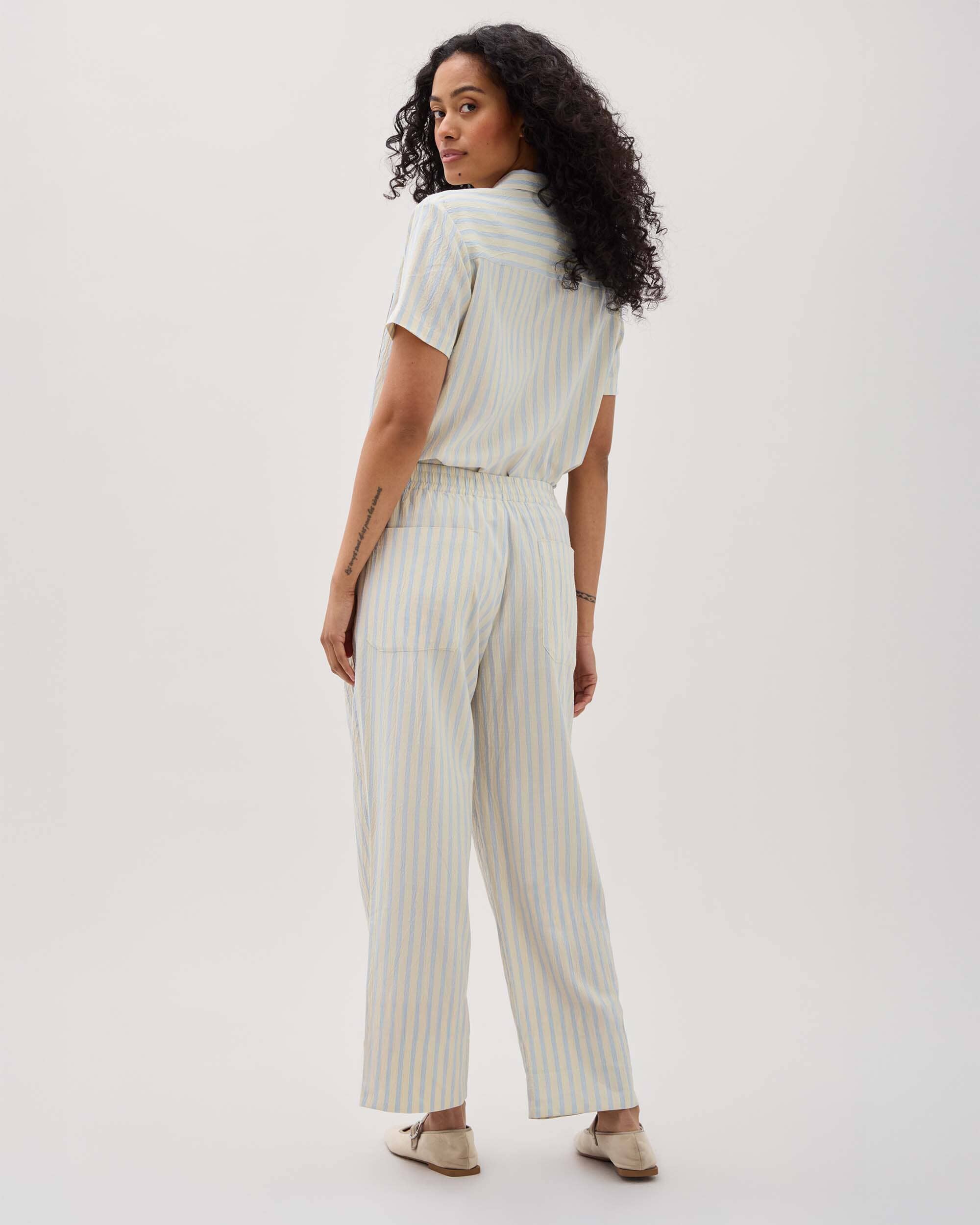 Andie Swim - Womens Palermo Street Pant - Poly Seer Sucker Stripe - Vanilla Blue Stripe -