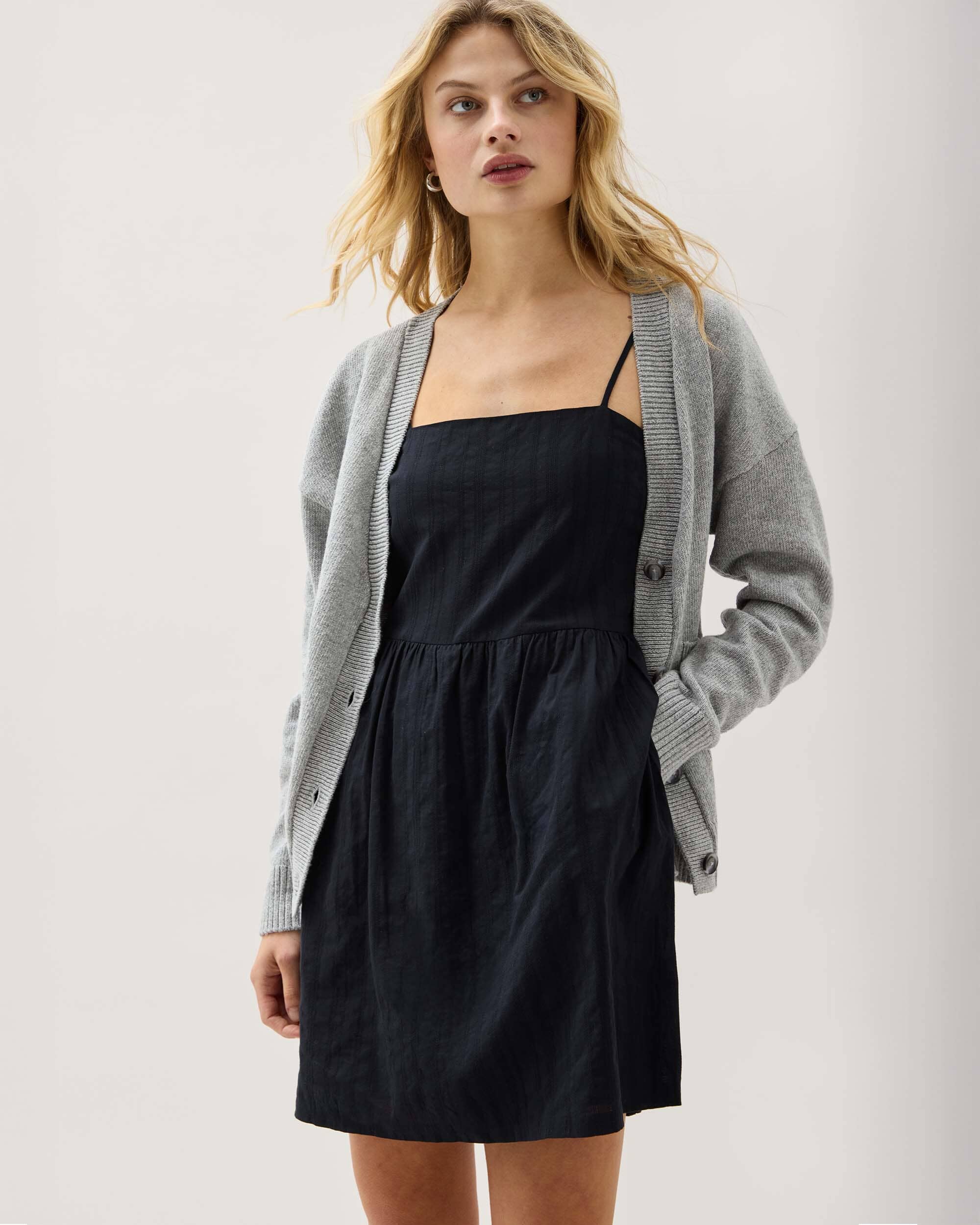 Andie Swim - Womens Cardiff Mini Dress - Cotton Woven Dobby - Black - BLACK
