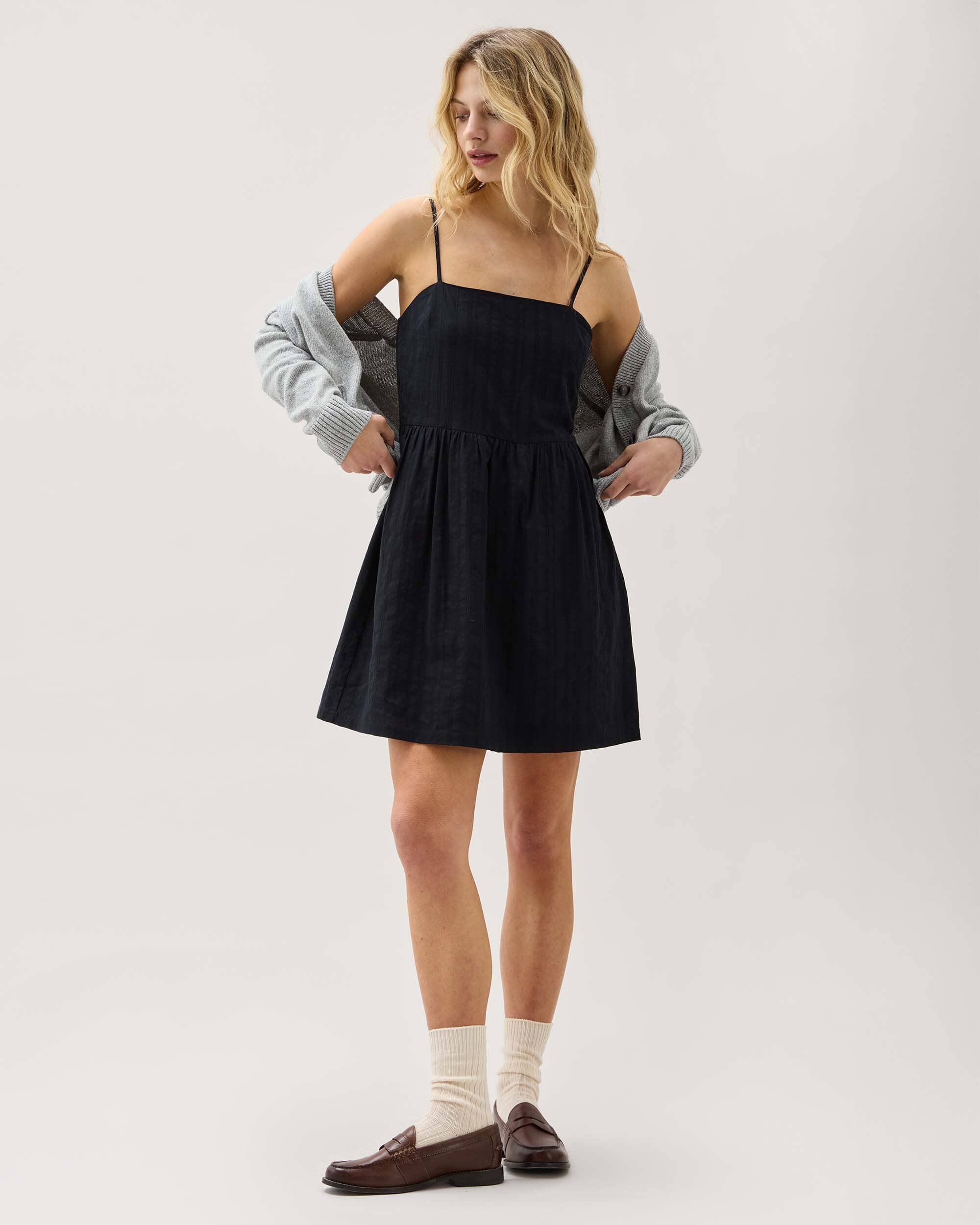 Andie Swim - Womens Cardiff Mini Dress - Cotton Woven Dobby - Black -