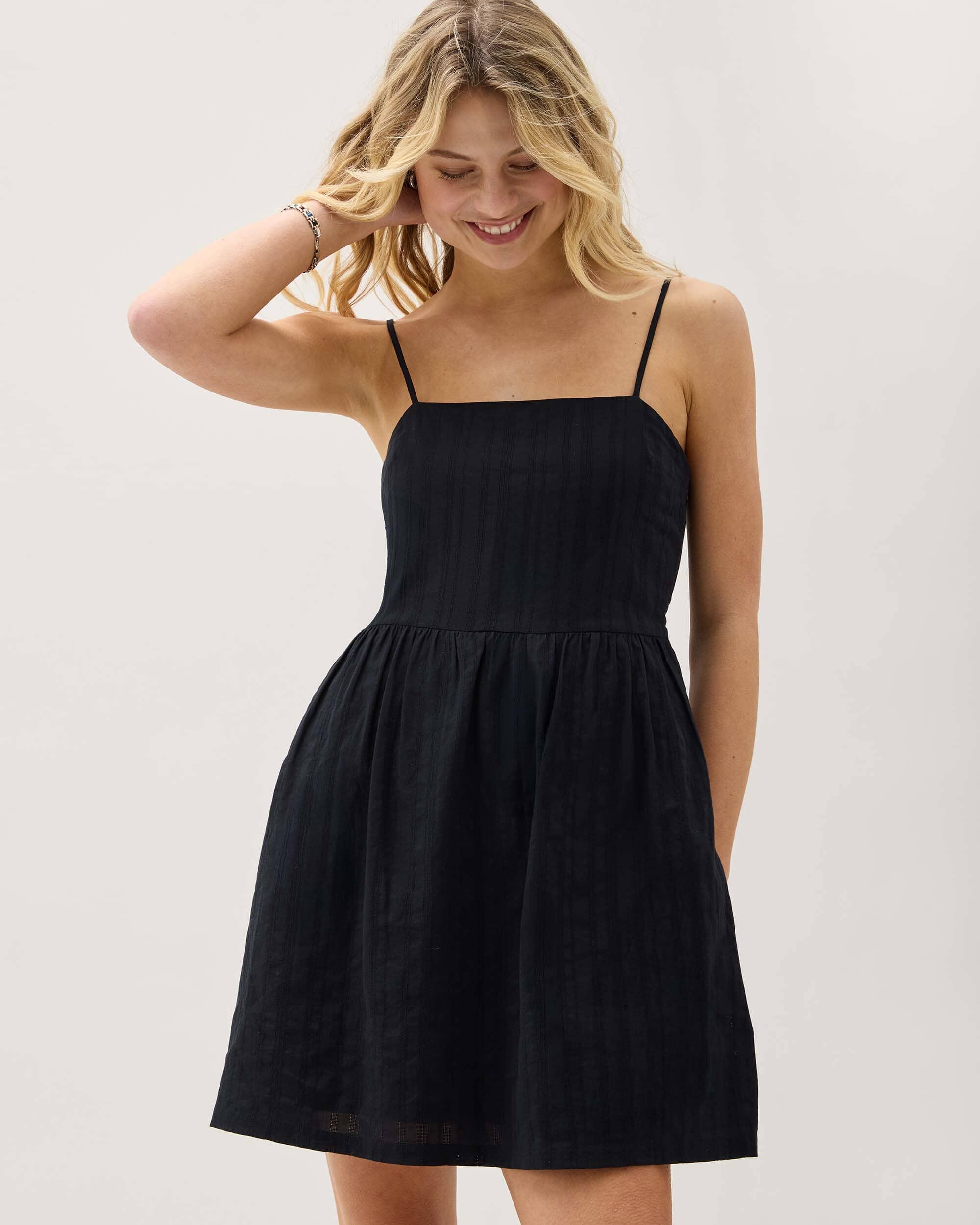 Andie Swim - Womens Cardiff Mini Dress - Cotton Woven Dobby - Black -