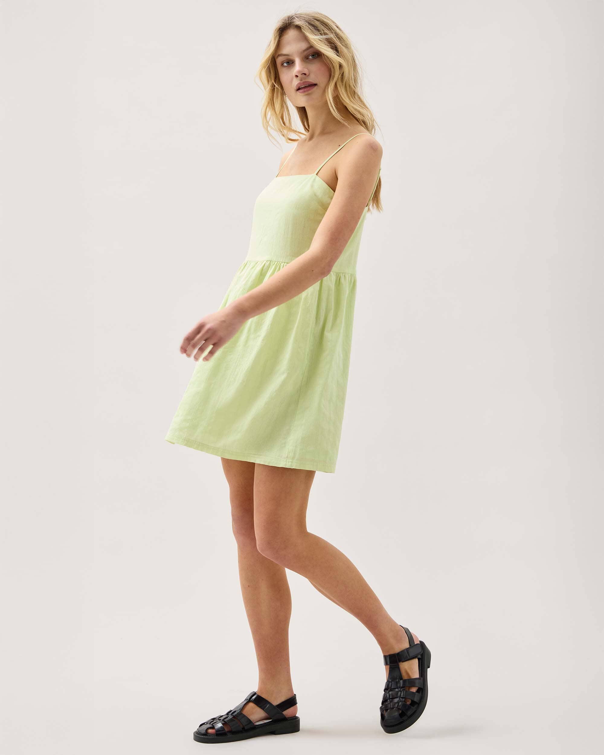 Andie Swim - Womens Cardiff Mini Dress - Cotton Woven Dobby - Celery -