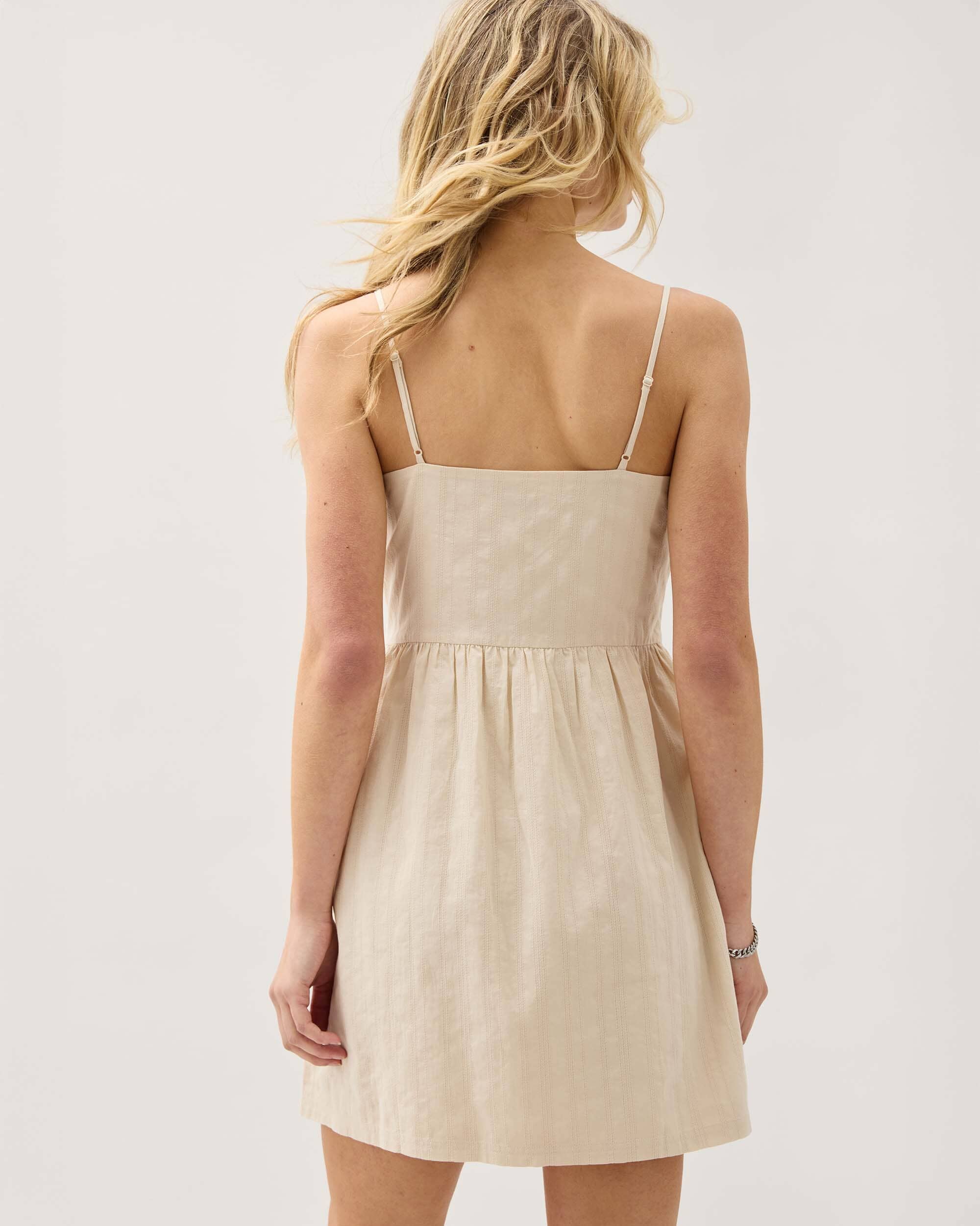 Andie Swim - Womens Cardiff Mini Dress - Cotton Woven Dobby - Oat Milk -