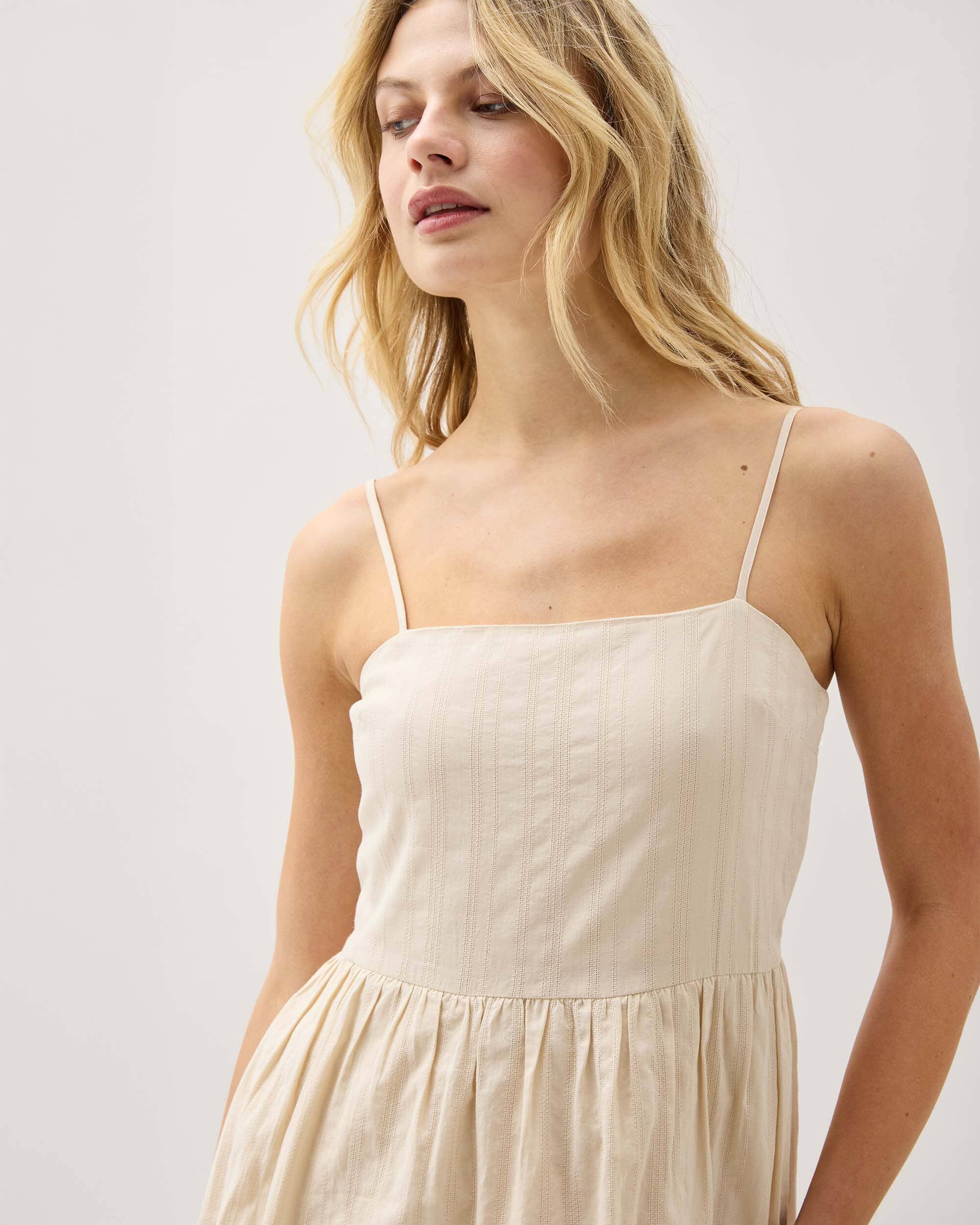 Andie Swim - Womens Cardiff Mini Dress - Cotton Woven Dobby - Oat Milk -