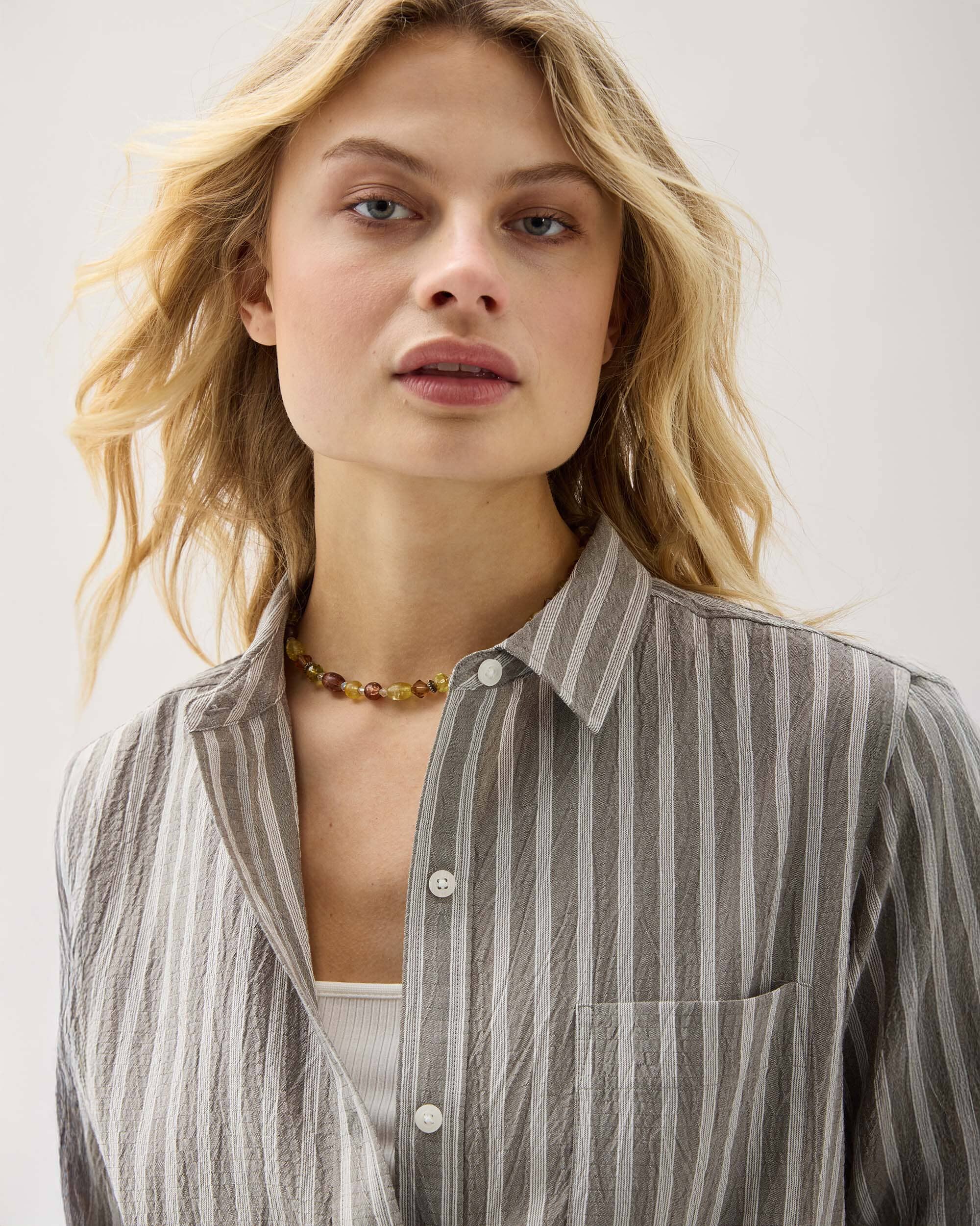 Andie Swim - Womens Palermo Button Up - Poly Seer Sucker Stripe - Black Stripe -