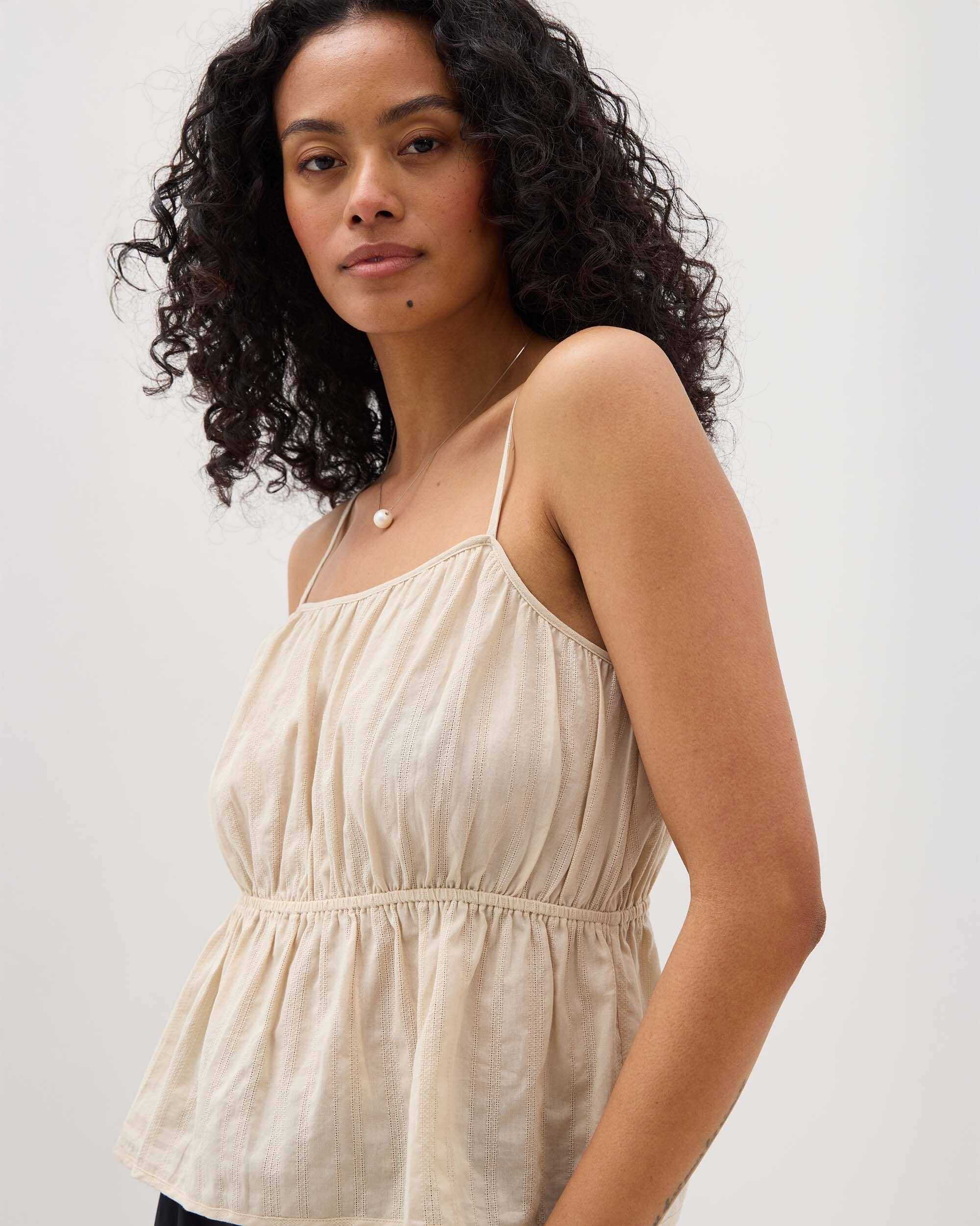 Andie Swim - Womens Isabella Tank - Cotton Dobby - Oat Milk - OAT MILK