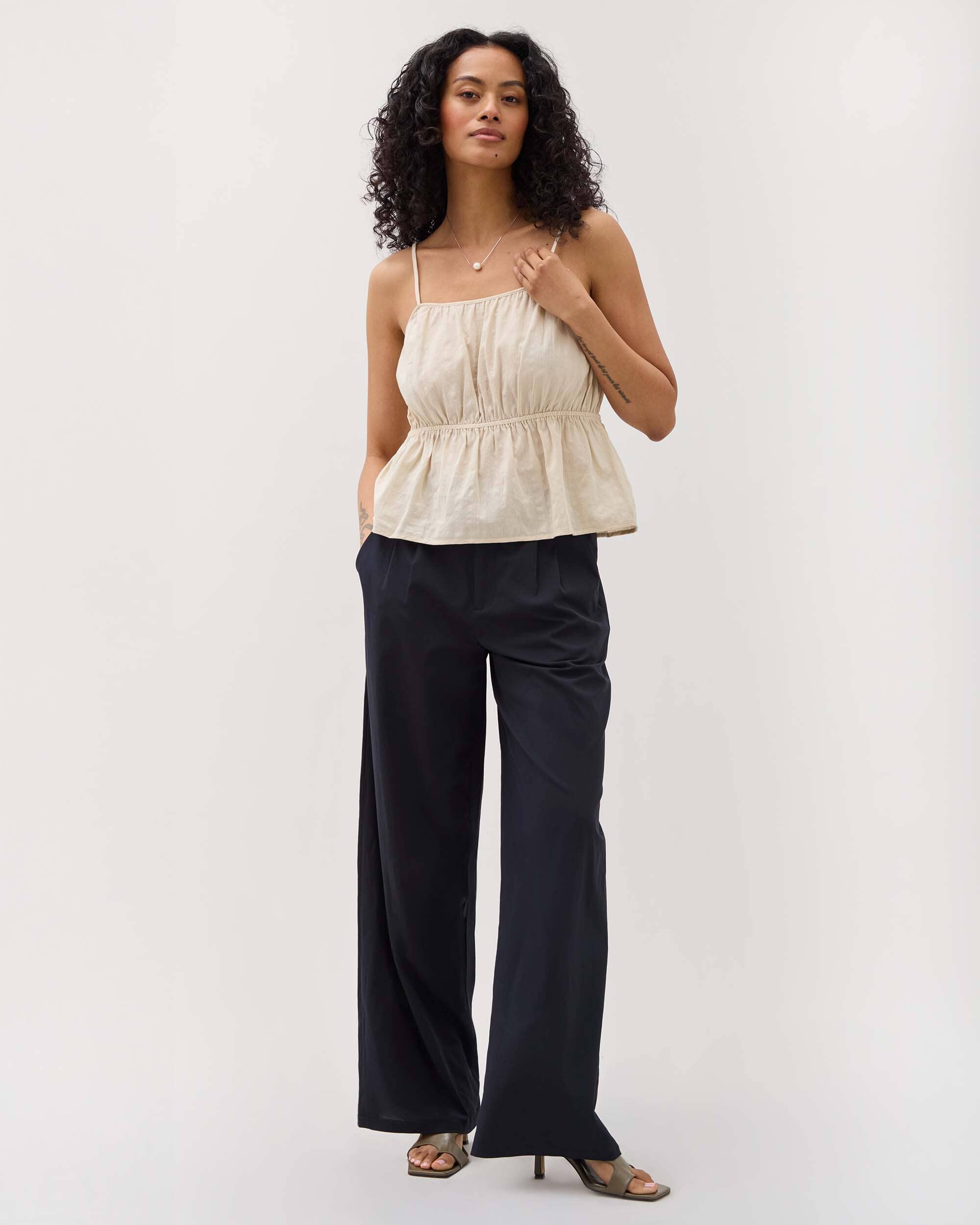 Andie Swim - Womens Isabella Tank - Cotton Dobby - Oat Milk -