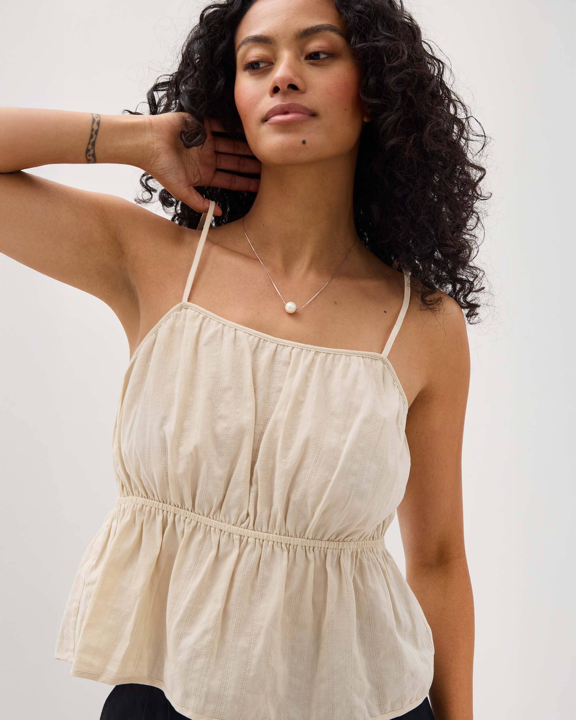 Andie Swim - Womens Isabella Tank - Cotton Dobby - Oat Milk -