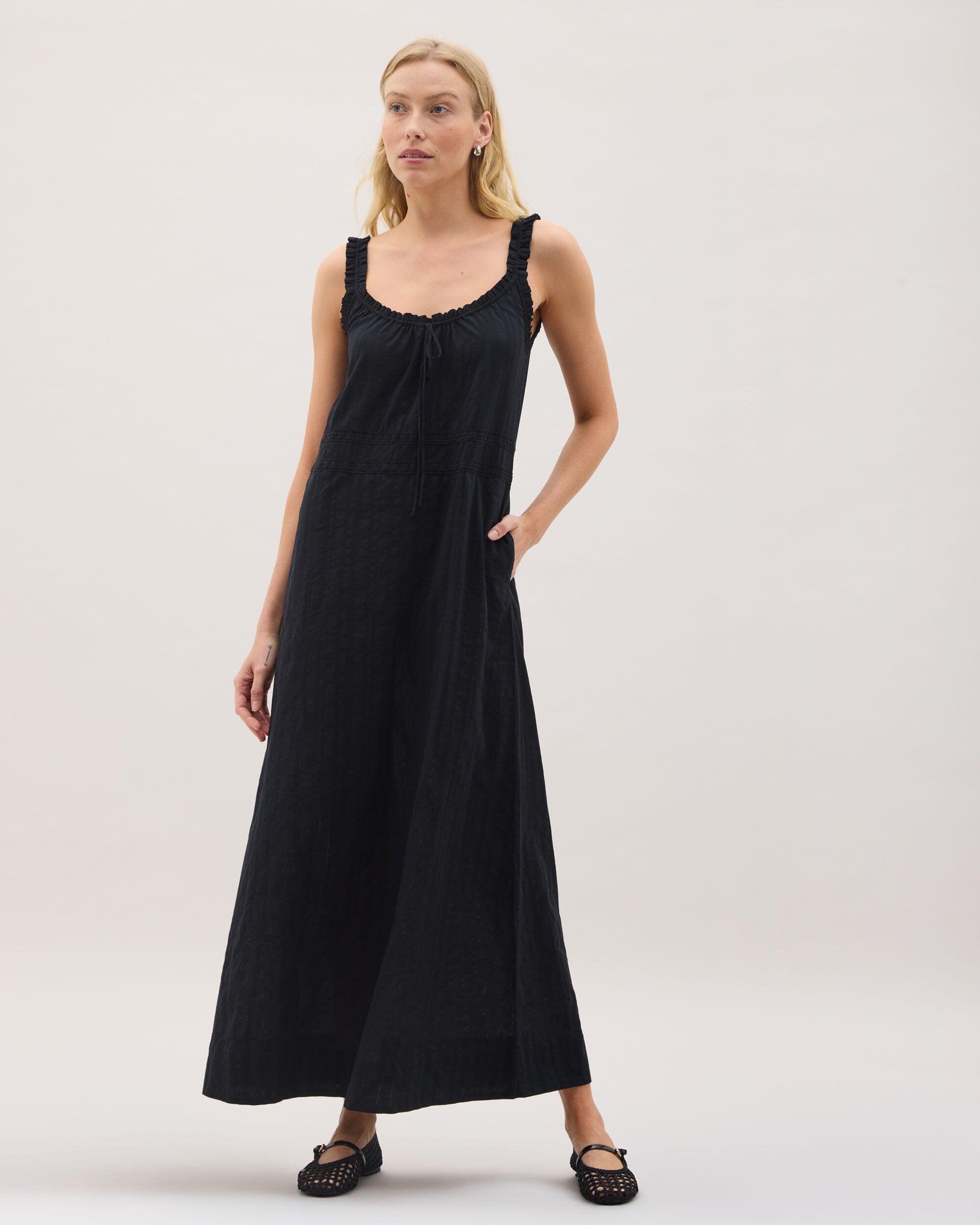 Andie Swim - Womens Florence Sundress - Cotton Dobby - Black - BLACK
