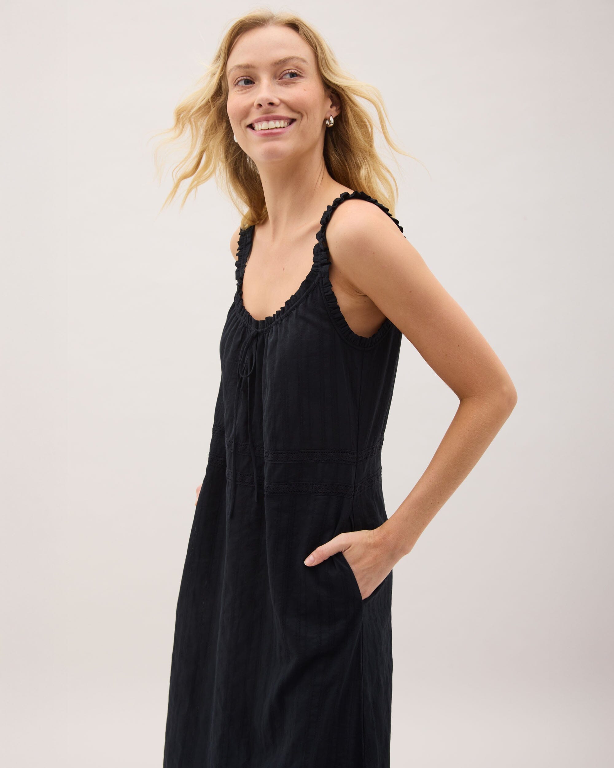 Andie Swim - Womens Florence Sundress - Cotton Dobby - Black -