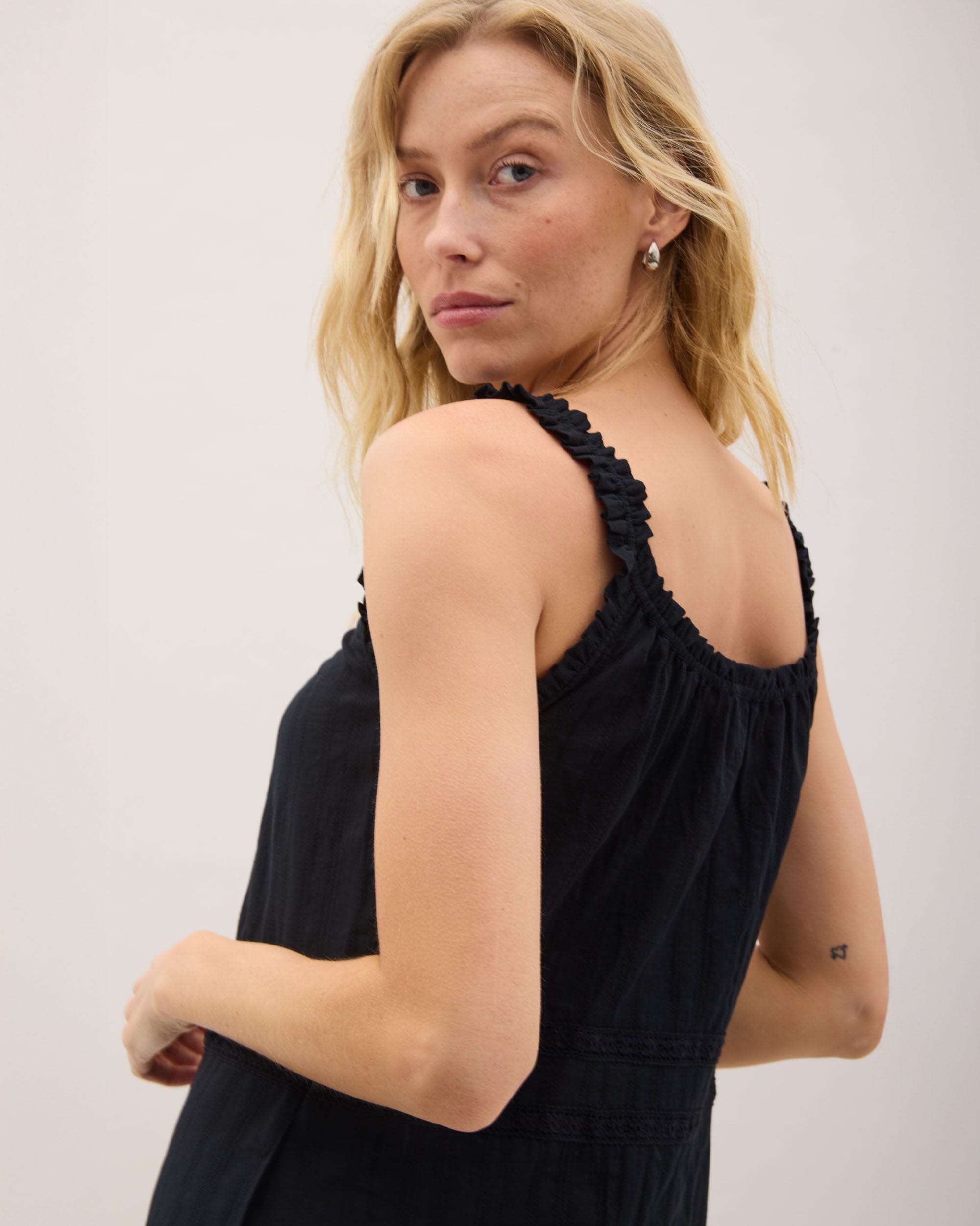 Andie Swim - Womens Florence Sundress - Cotton Dobby - Black -
