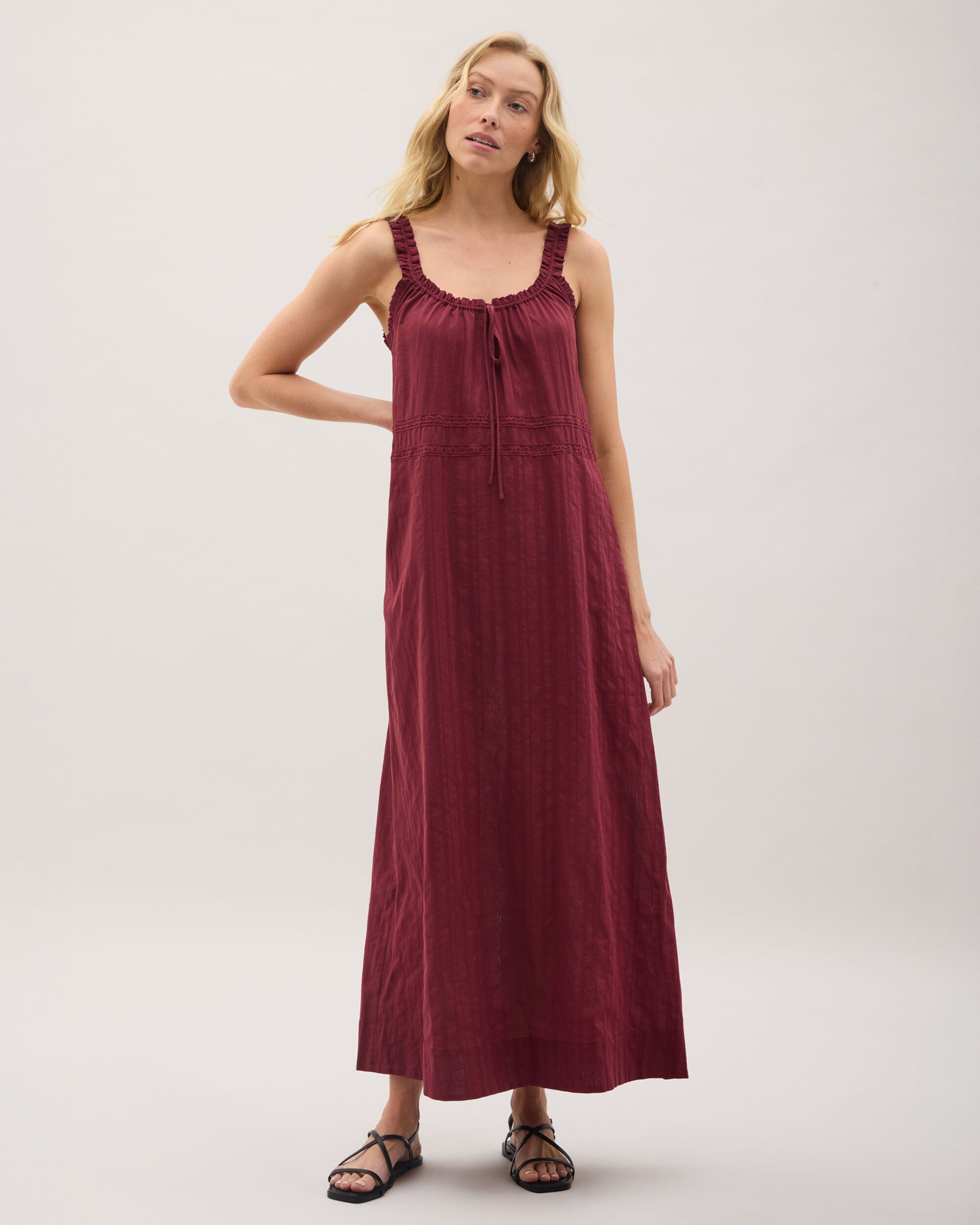 Andie Swim - Womens Florence Sundress - Cotton Dobby - New Maroon - NEW MAROON
