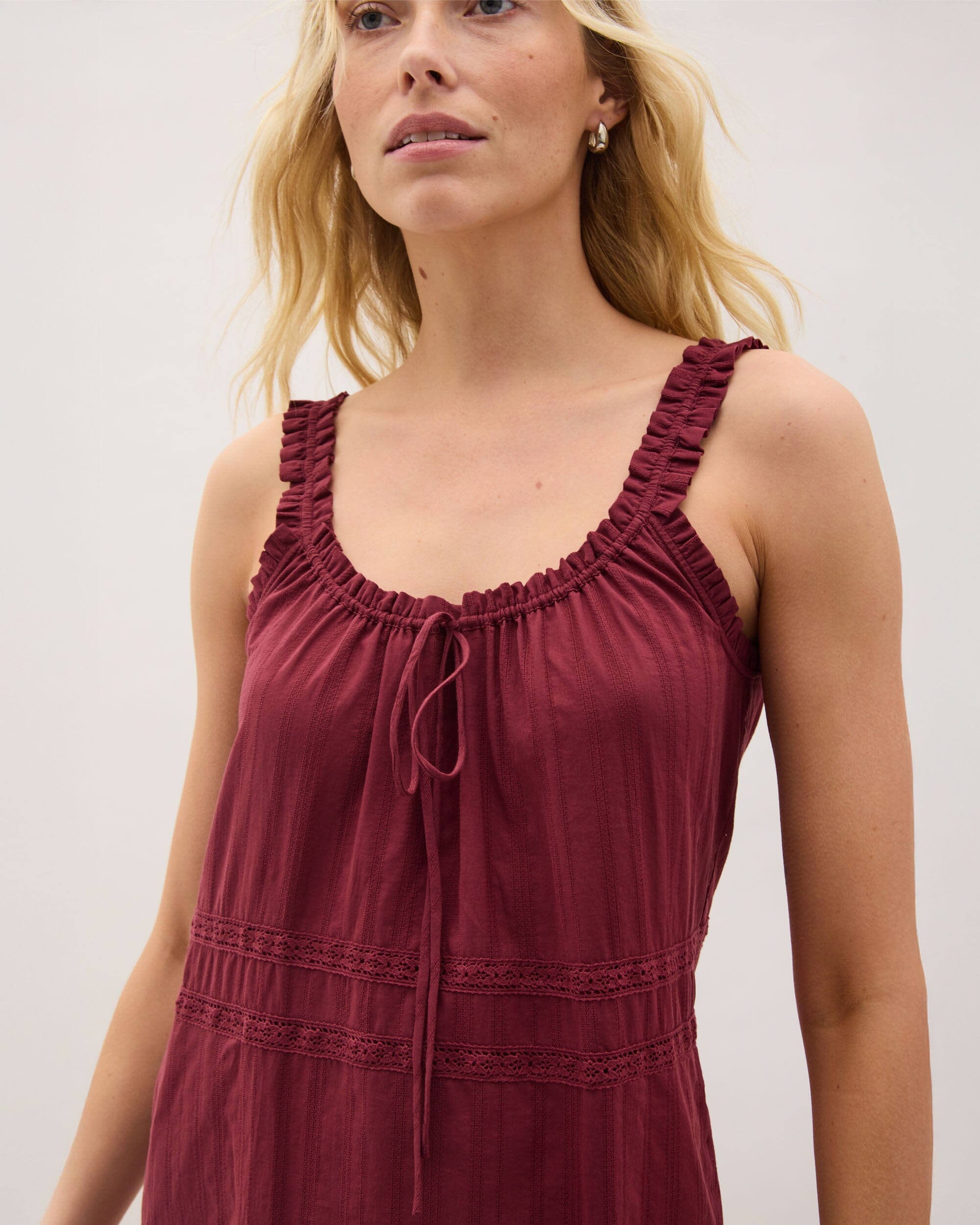 Andie Swim - Womens Florence Sundress - Cotton Dobby - New Maroon -