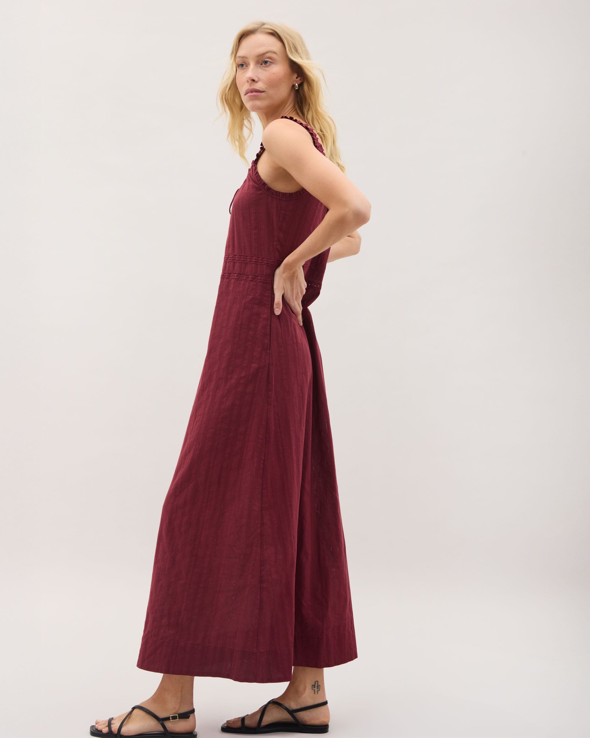 Andie Swim - Womens Florence Sundress - Cotton Dobby - New Maroon -