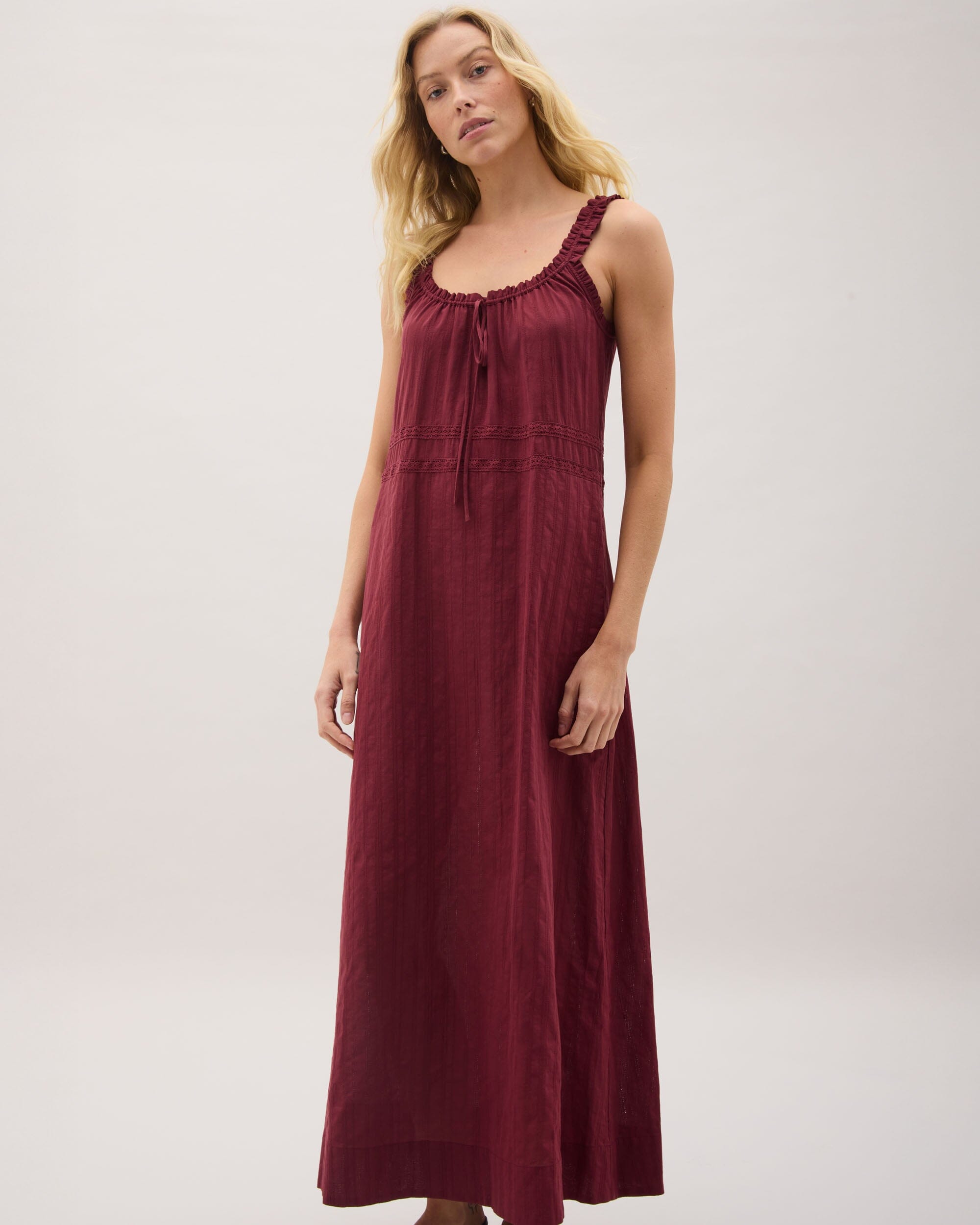 Andie Swim - Womens Florence Sundress - Cotton Dobby - New Maroon -