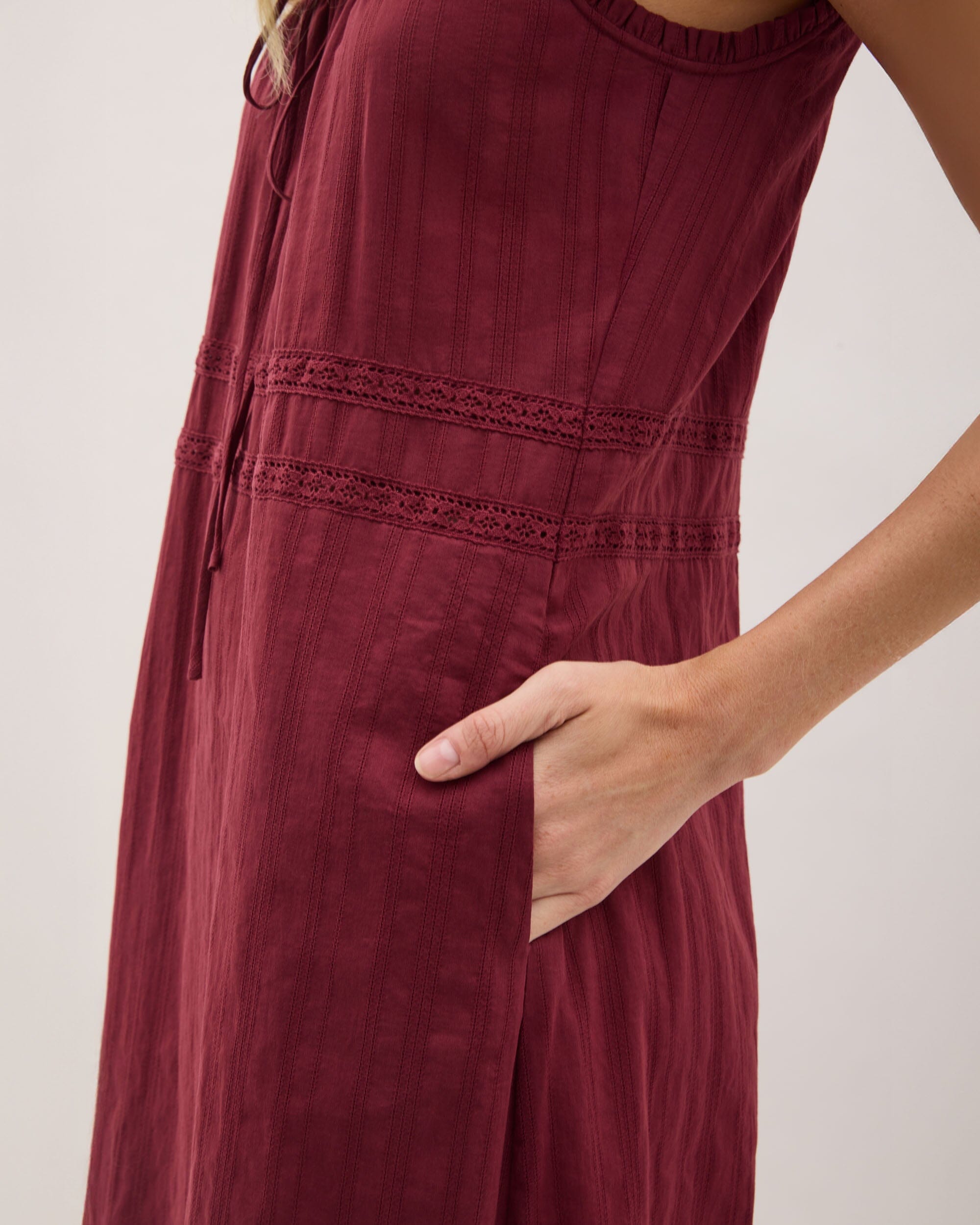 Andie Swim - Womens Florence Sundress - Cotton Dobby - New Maroon -