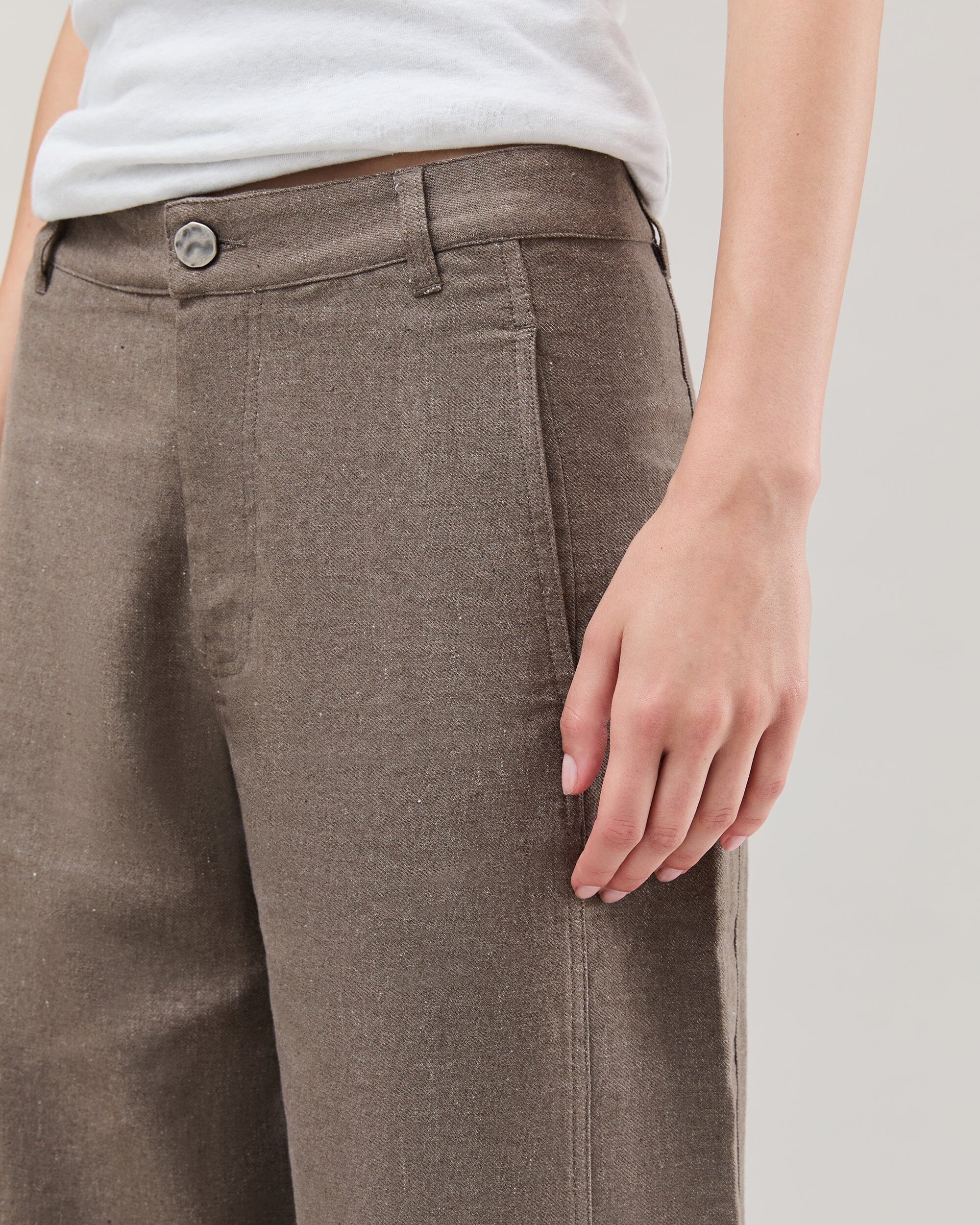 Andie Swim - Womens Roma Work Pant - Cotton Linen Twill - Porcini - PORCINI