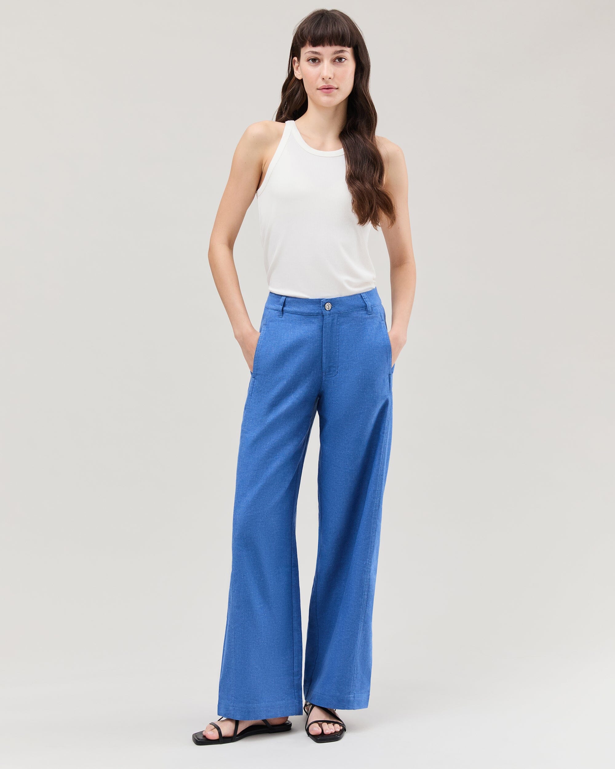 Andie Swim - Womens Roma Work Pant - Cotton Linen Twill - True Blue -