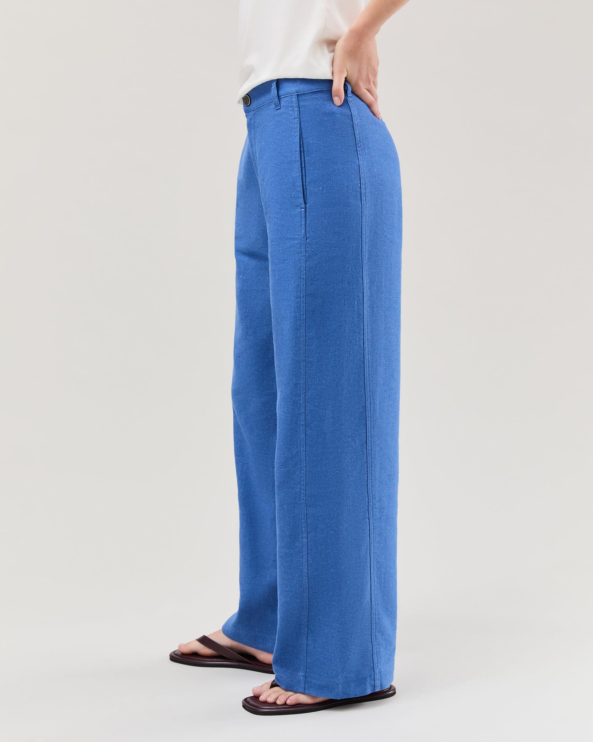 Andie Swim - Womens Roma Work Pant - Cotton Linen Twill - True Blue -