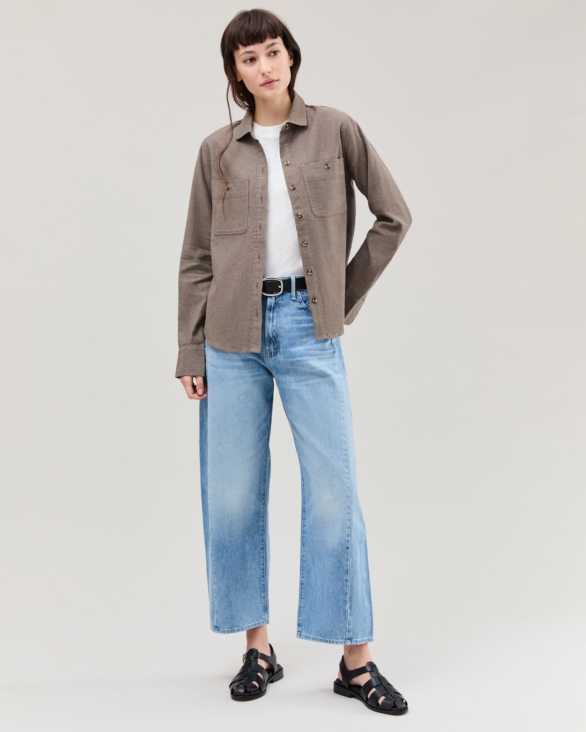 Andie Swim - Womens Roma Work Shirt - Cotton Linen Twill - Porcini -