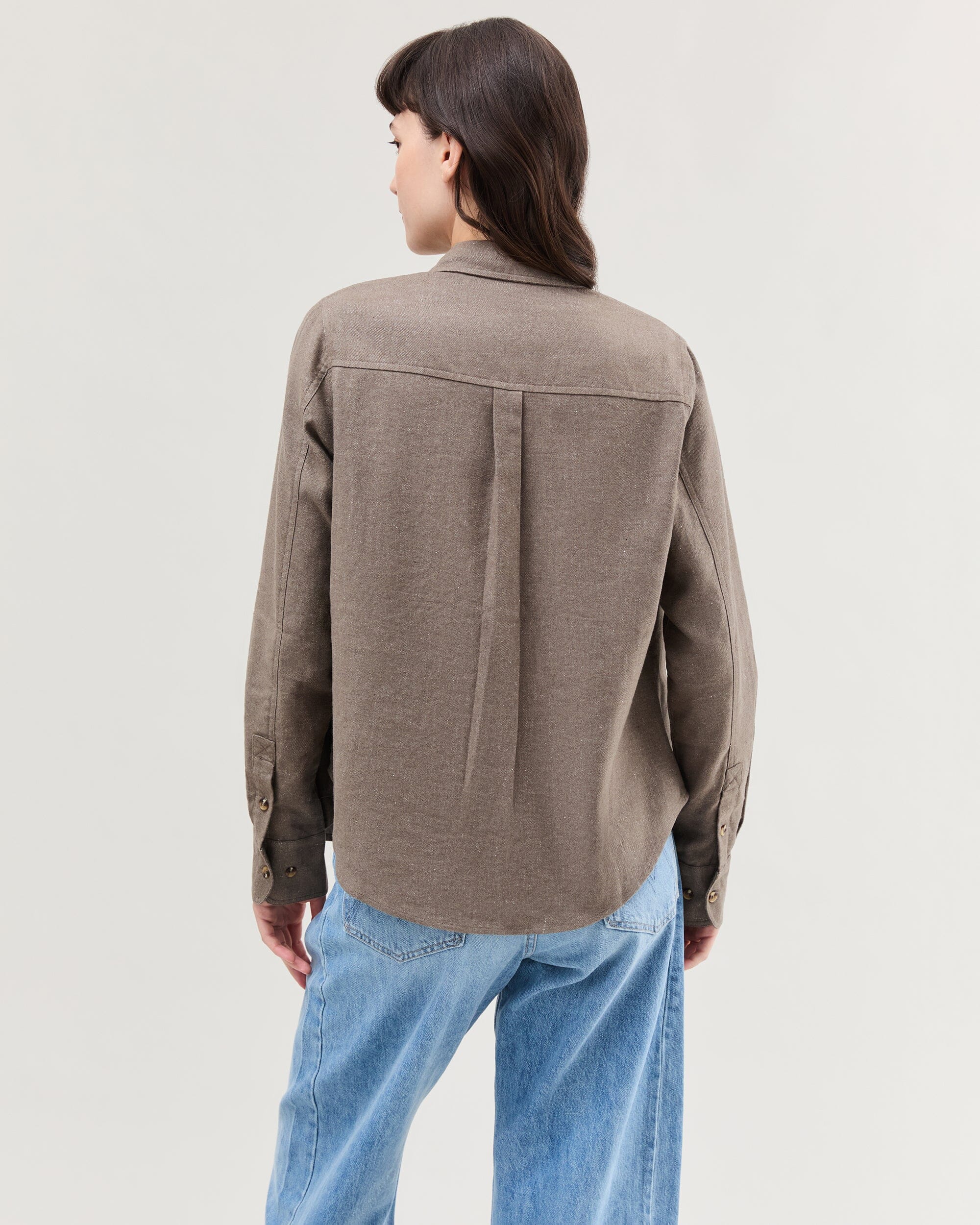 Andie Swim - Womens Roma Work Shirt - Cotton Linen Twill - Porcini -