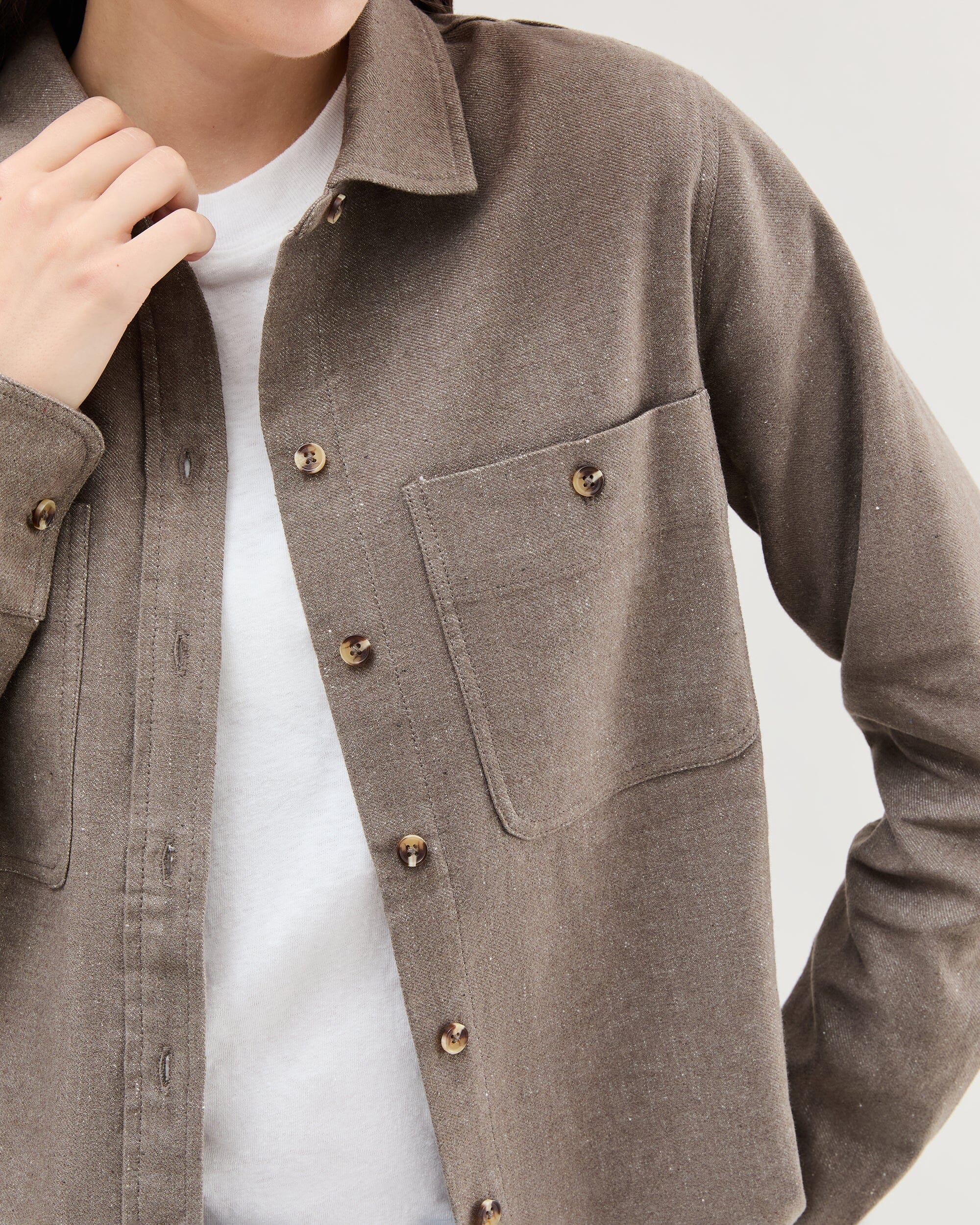 Andie Swim - Womens Roma Work Shirt - Cotton Linen Twill - Porcini -