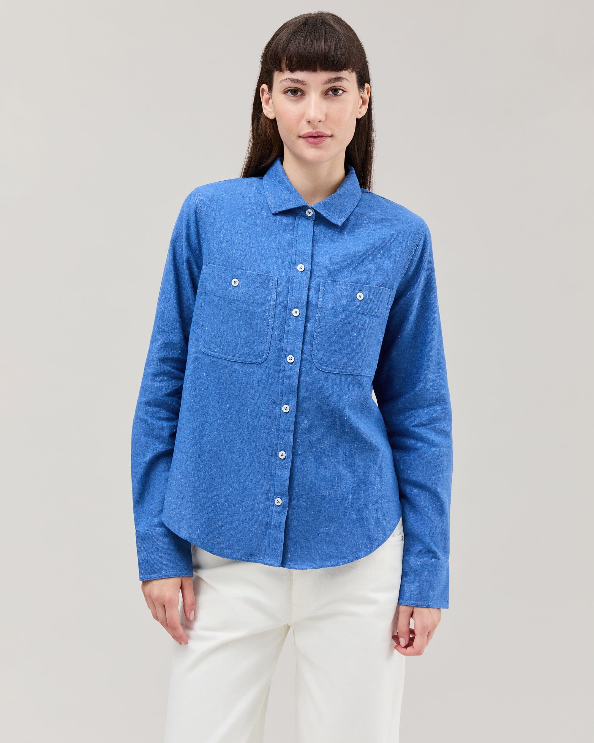 Andie Swim - Womens Roma Work Shirt - Cotton Linen Twill - True Blue - TRUE BLUE
