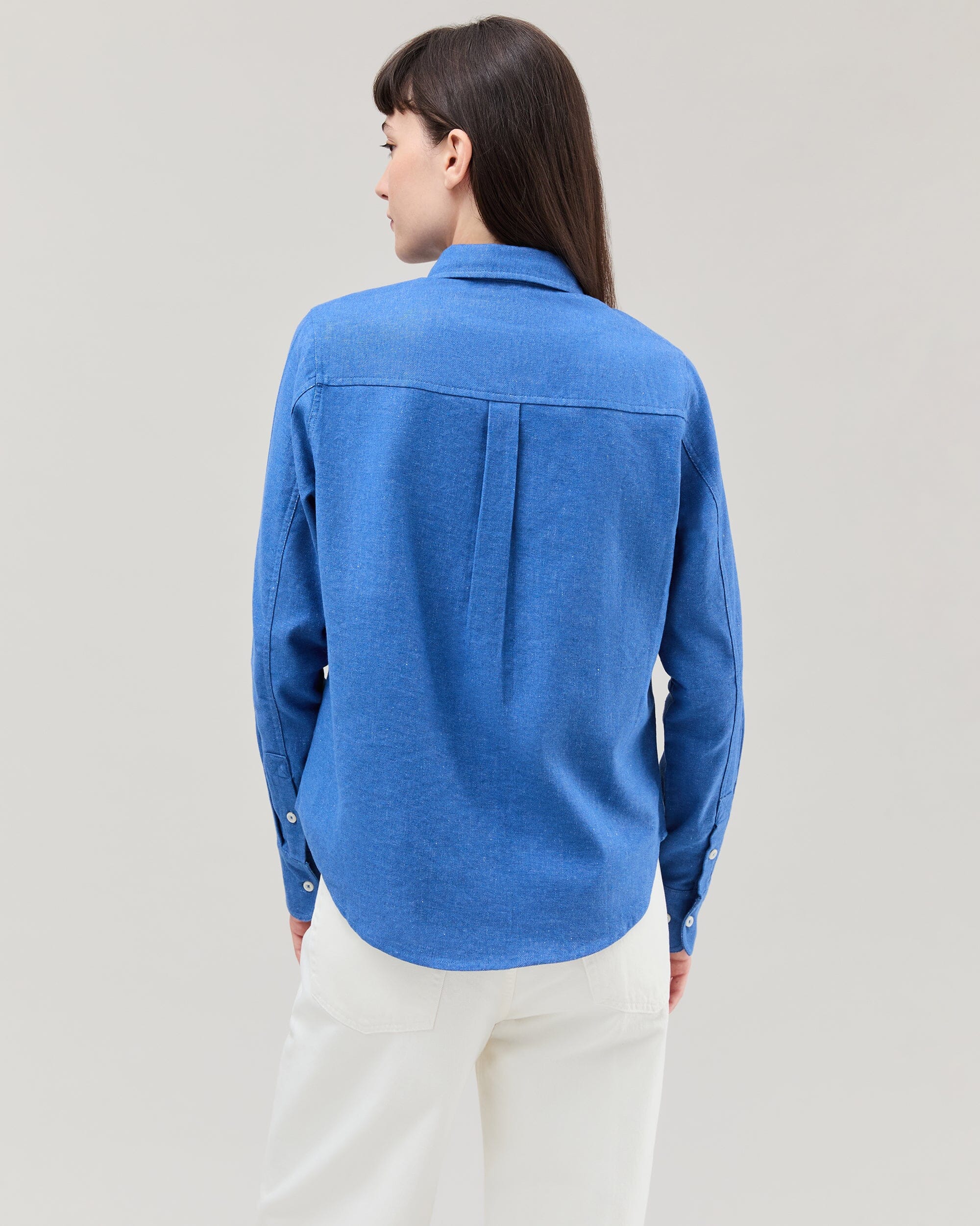 Andie Swim - Womens Roma Work Shirt - Cotton Linen Twill - True Blue -