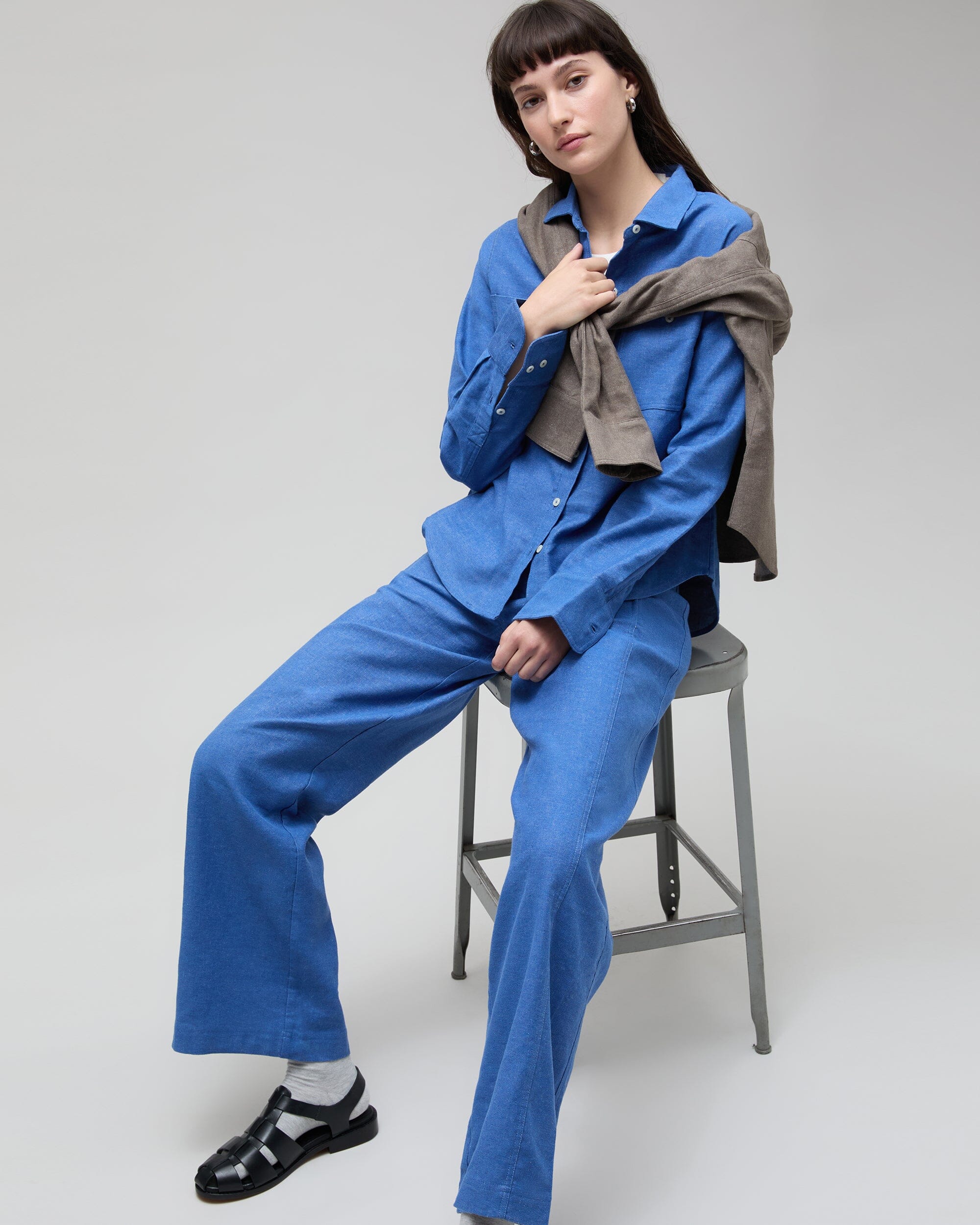 Andie Swim - Womens Roma Work Shirt - Cotton Linen Twill - True Blue -