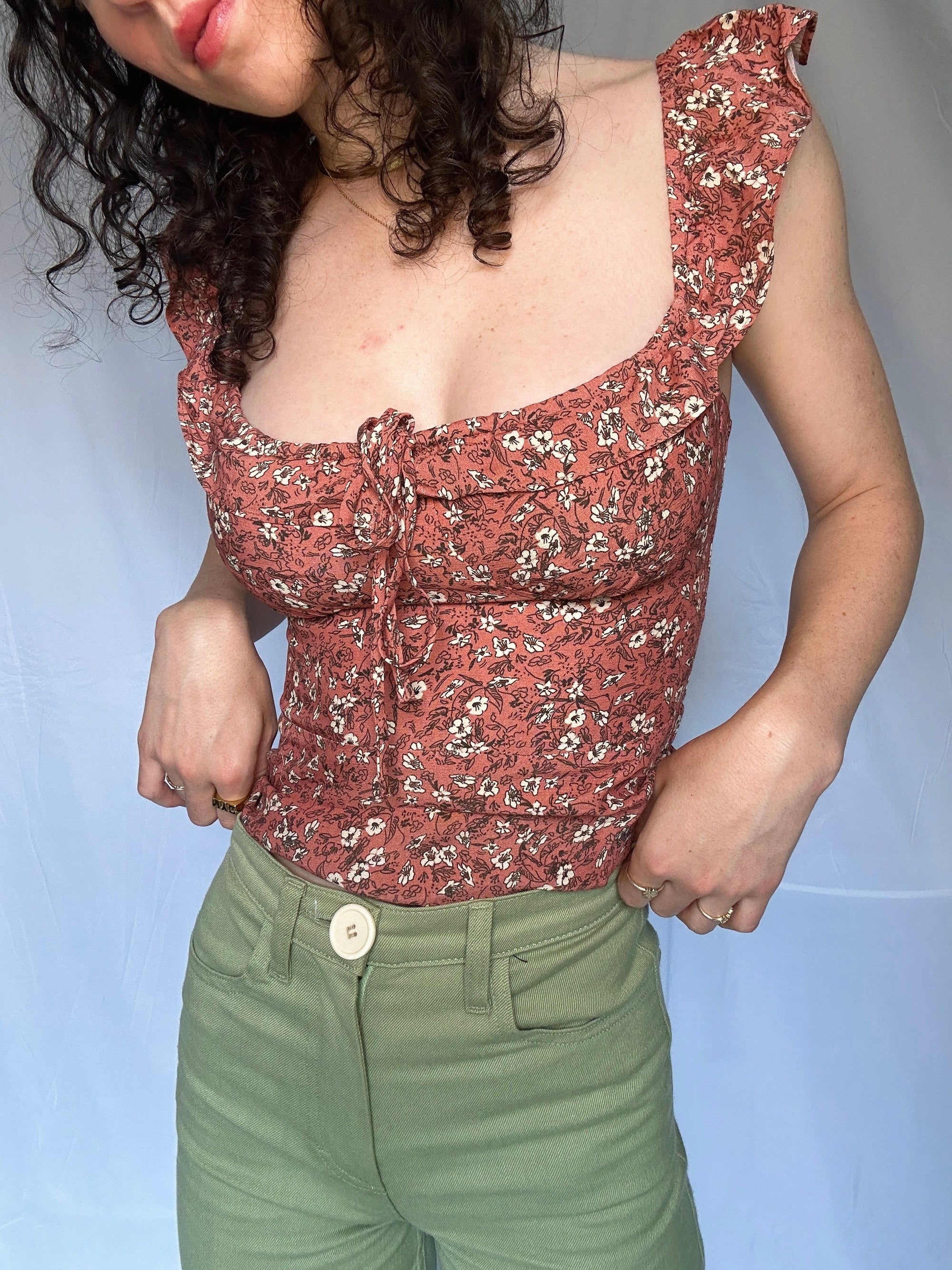 Whimsy & Row - Nina Top in Rhubarb Floral -