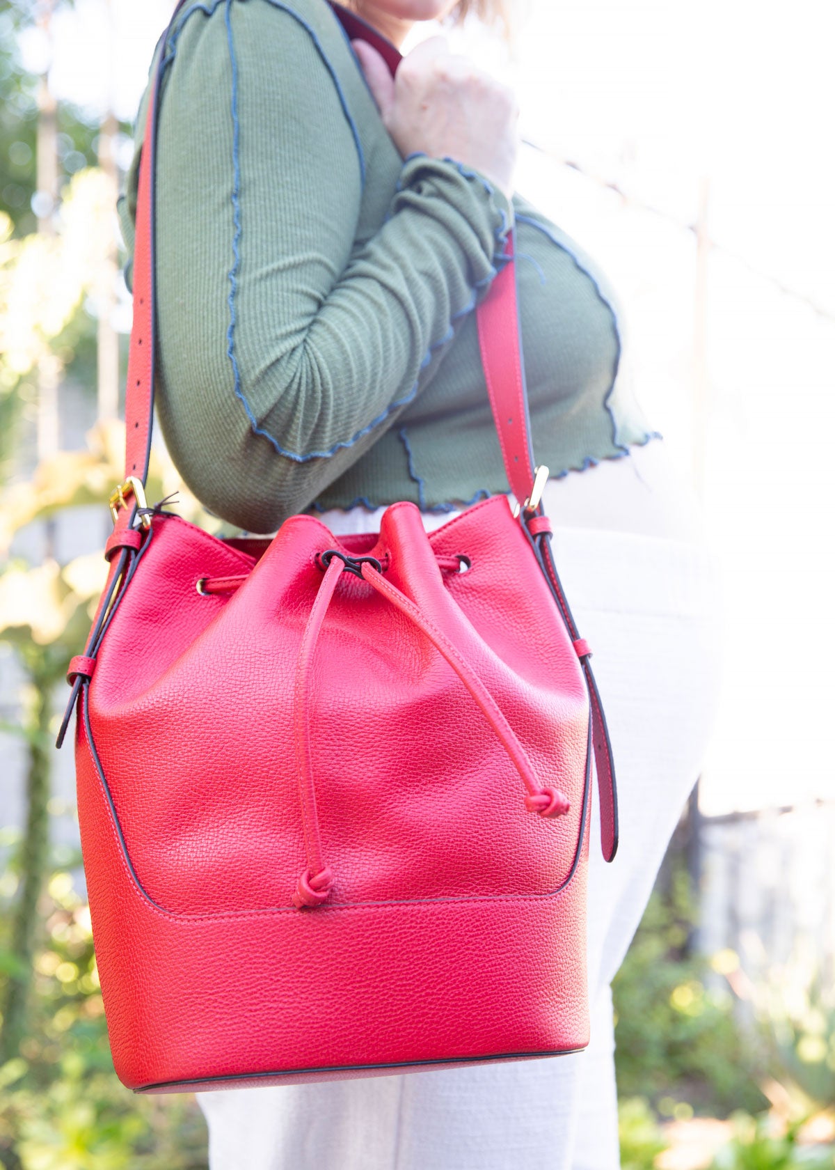 Luxe Cinch Bucket Bag - Red