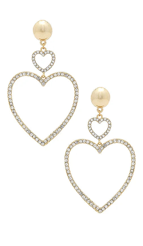 Ettika - Double Heart Crystal Drop Earrings -