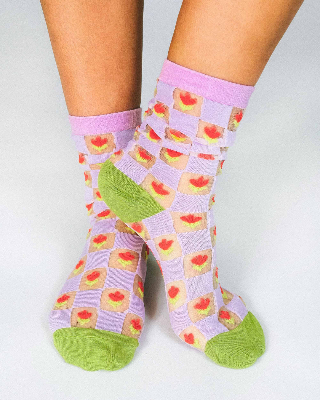 Tailored Union - Checkered Tulips Sheer Ankle Sock -