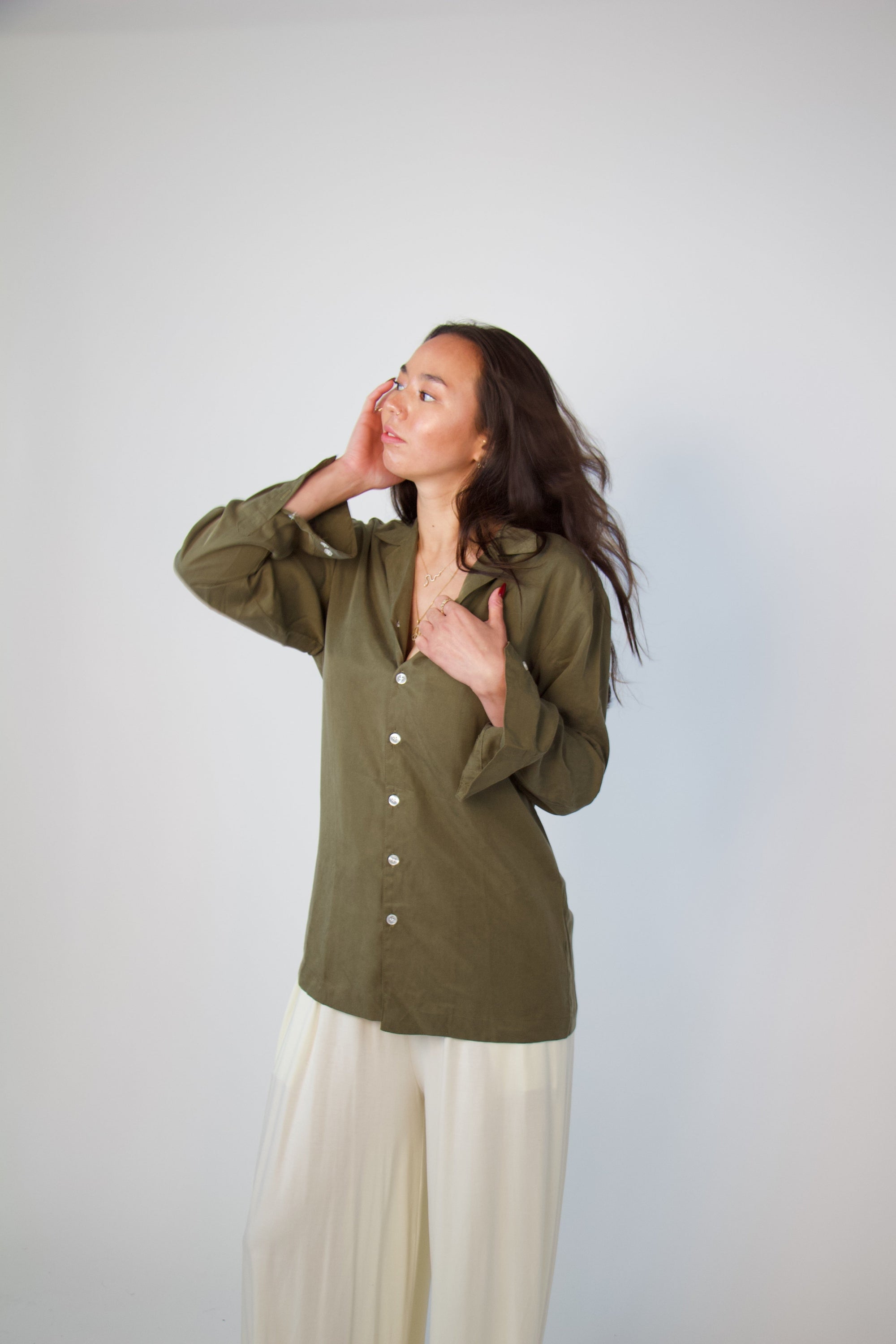 Good for Sunday - Tencel Notch Collar Shirt in Canteen -