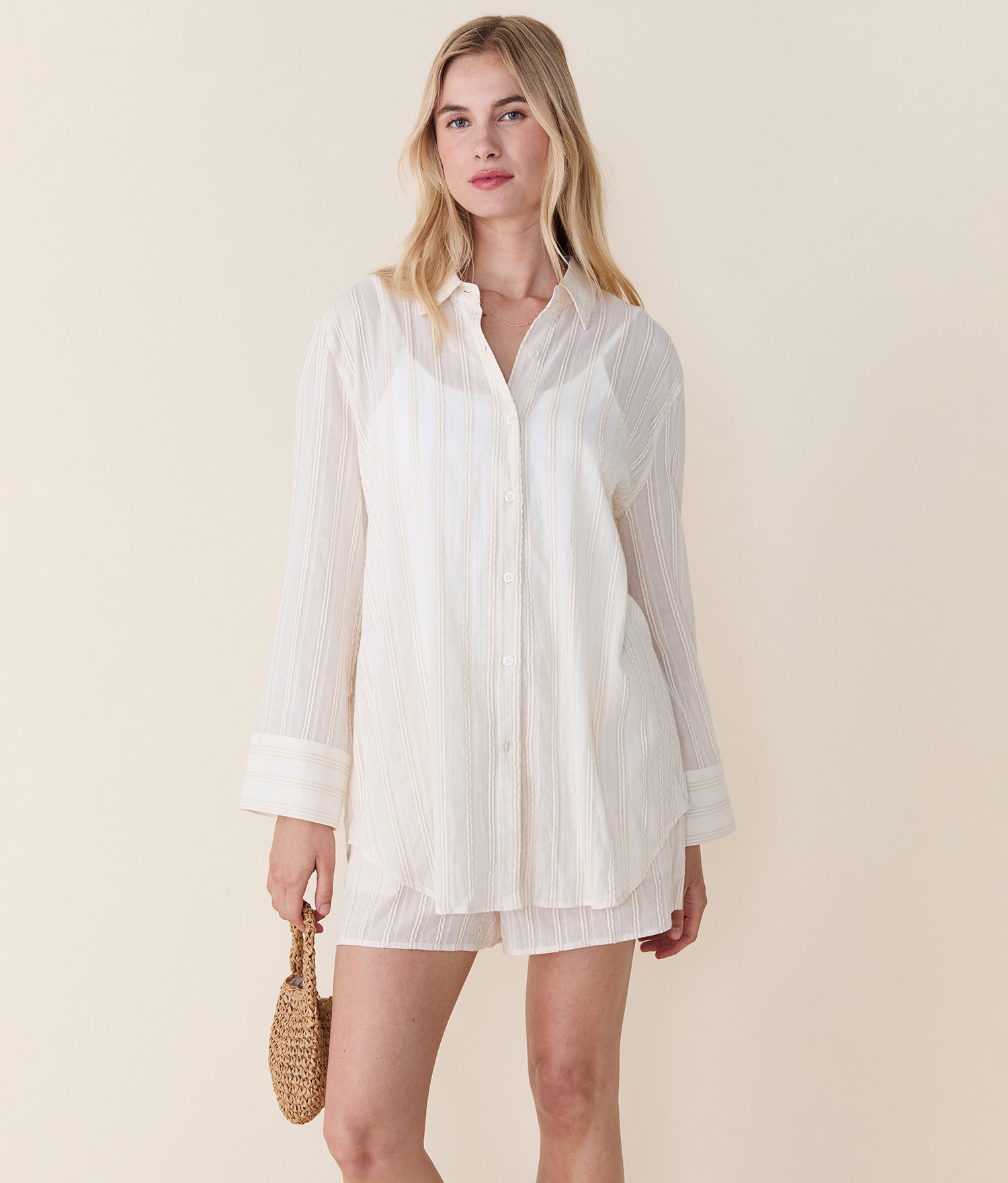 Andie Swim - The Harbor Button Up - Ribbon Stripe - Antique -