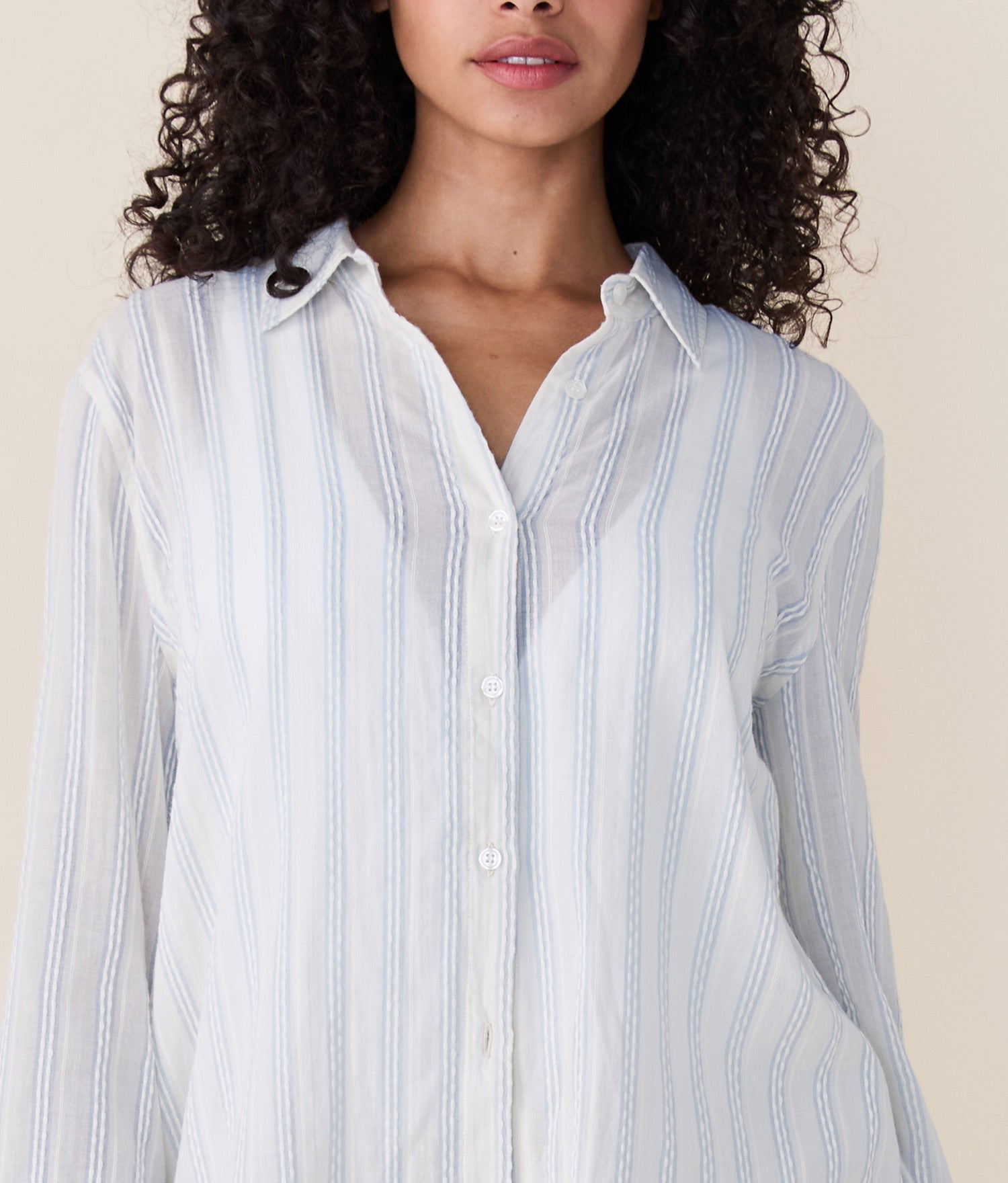 Andie Swim - The Harbor Button Up - Ribbon Stripe - Feather -