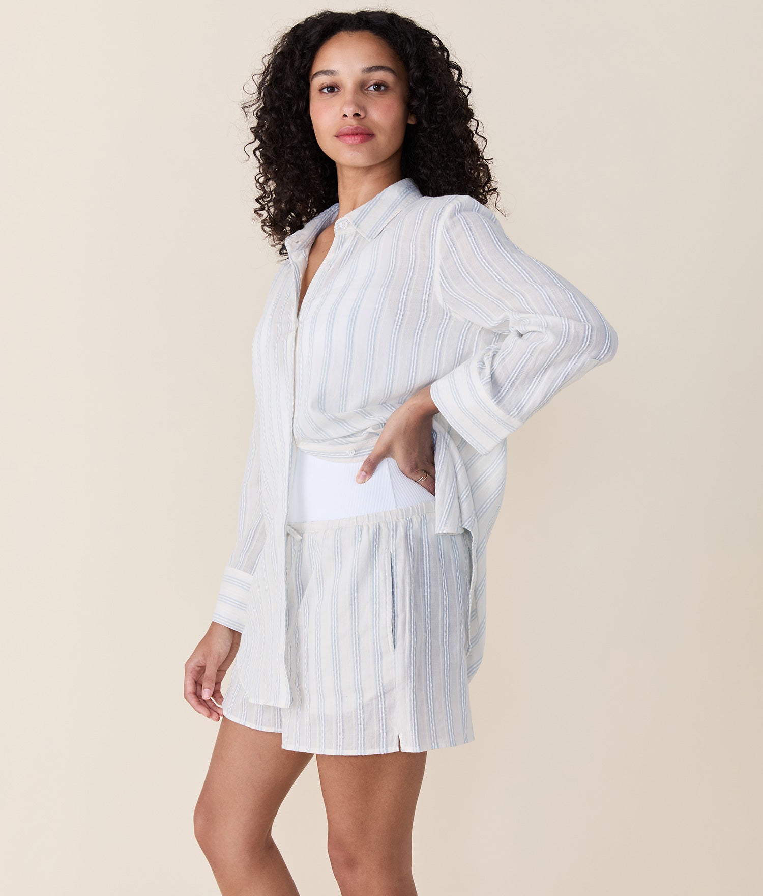 Andie Swim - The Harbor Button Up - Ribbon Stripe - Feather -