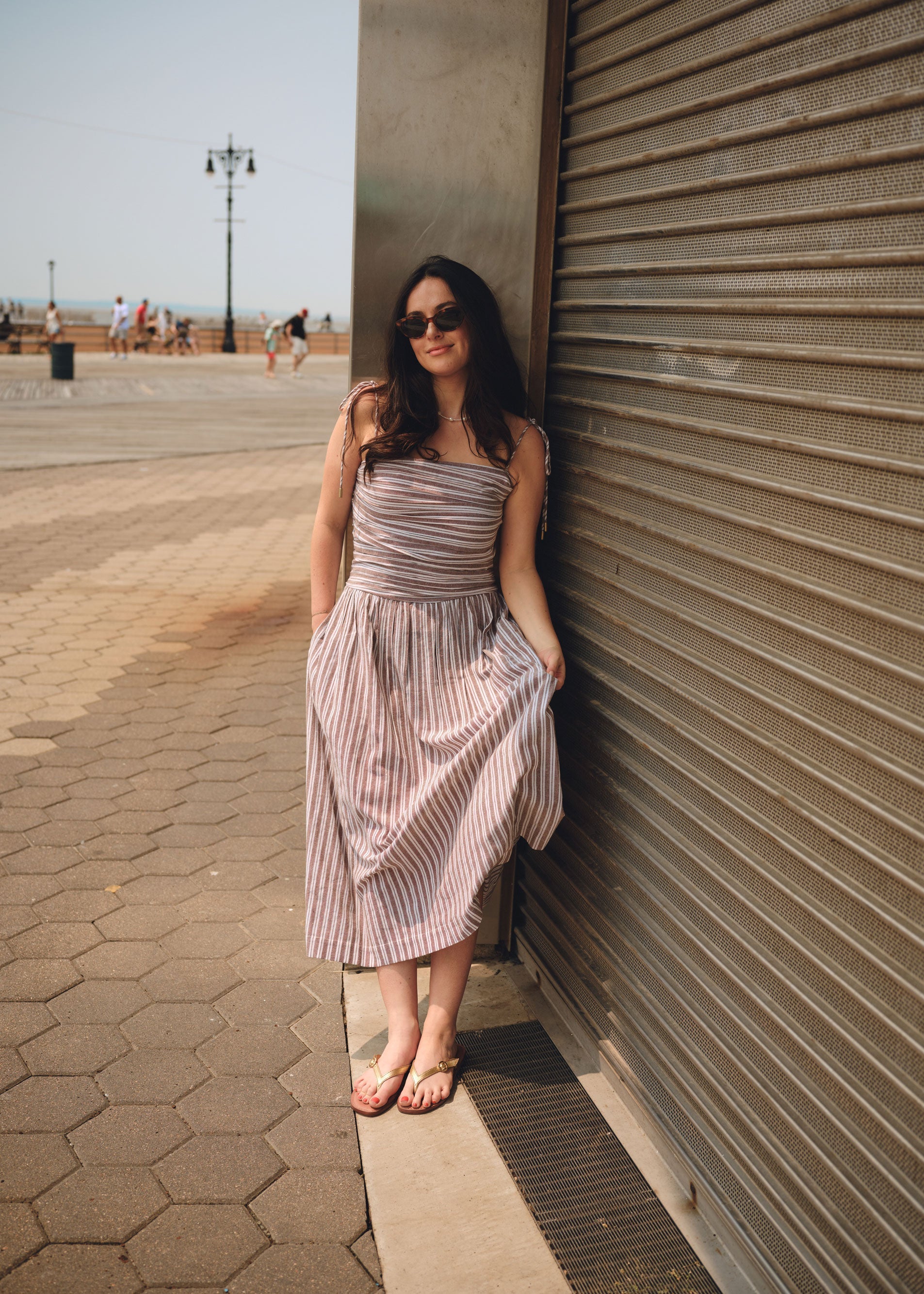 Nelle Atelier - The Caroline Petite Drop Waist Maxi Dress - Chocolate Stripe -