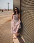 Nelle Atelier - The Caroline Petite Drop Waist Maxi Dress - Chocolate Stripe -