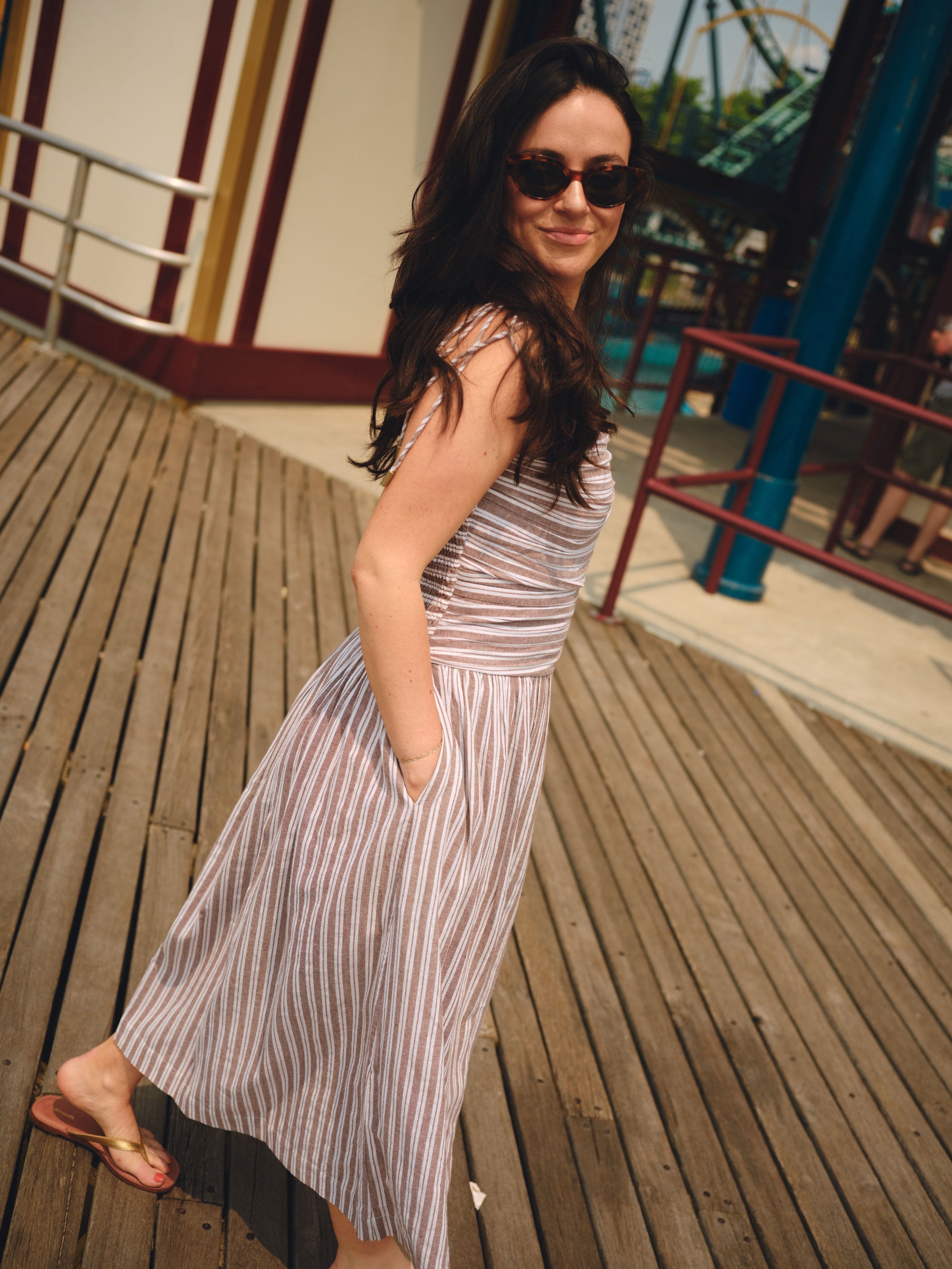 The Caroline Petite Drop Waist Maxi Dress - Chocolate Stripe The Caroline Petite Drop Waist Maxi Dress - Chocolate Stripe