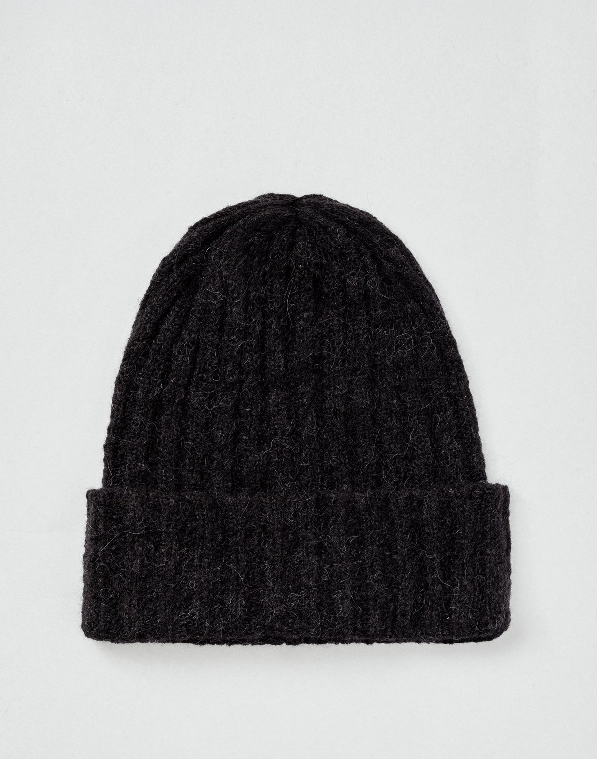 Hyer Goods - Alpaca Chunky Wool Rib Beanie - Heather Black