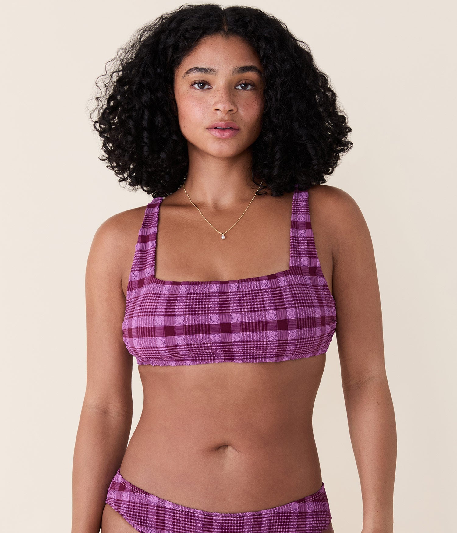 Andie Swim - The Rye Bikini Top - Plaid - Crocus Plaid -