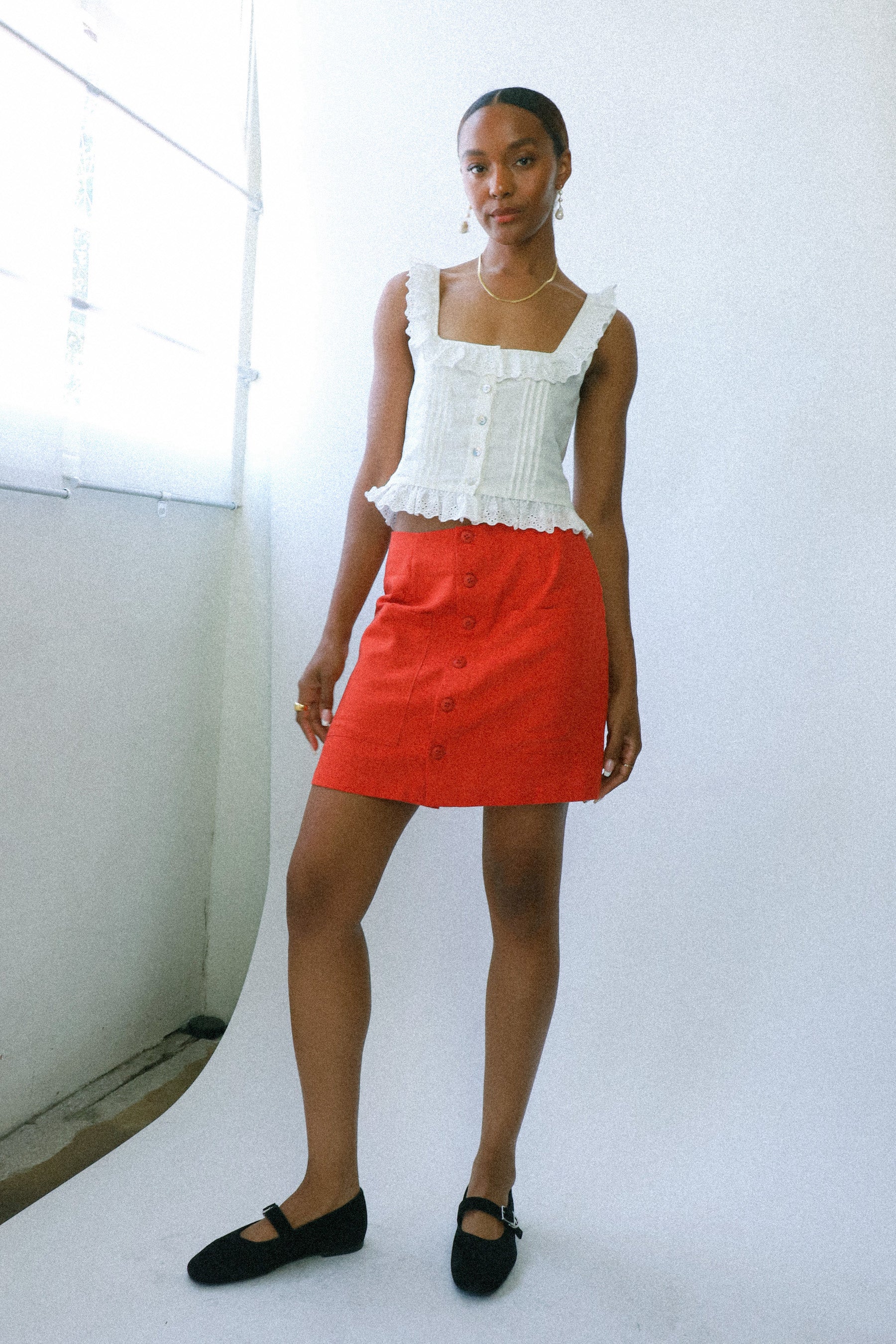 Blood Orange Linen Francoise Skirt