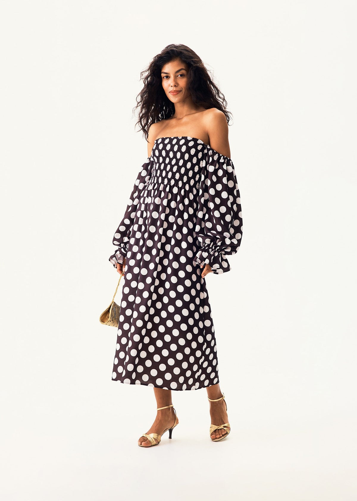 Sleeper - Atlanta Dress with Hair Ribbon - Black/White Polka Dot -