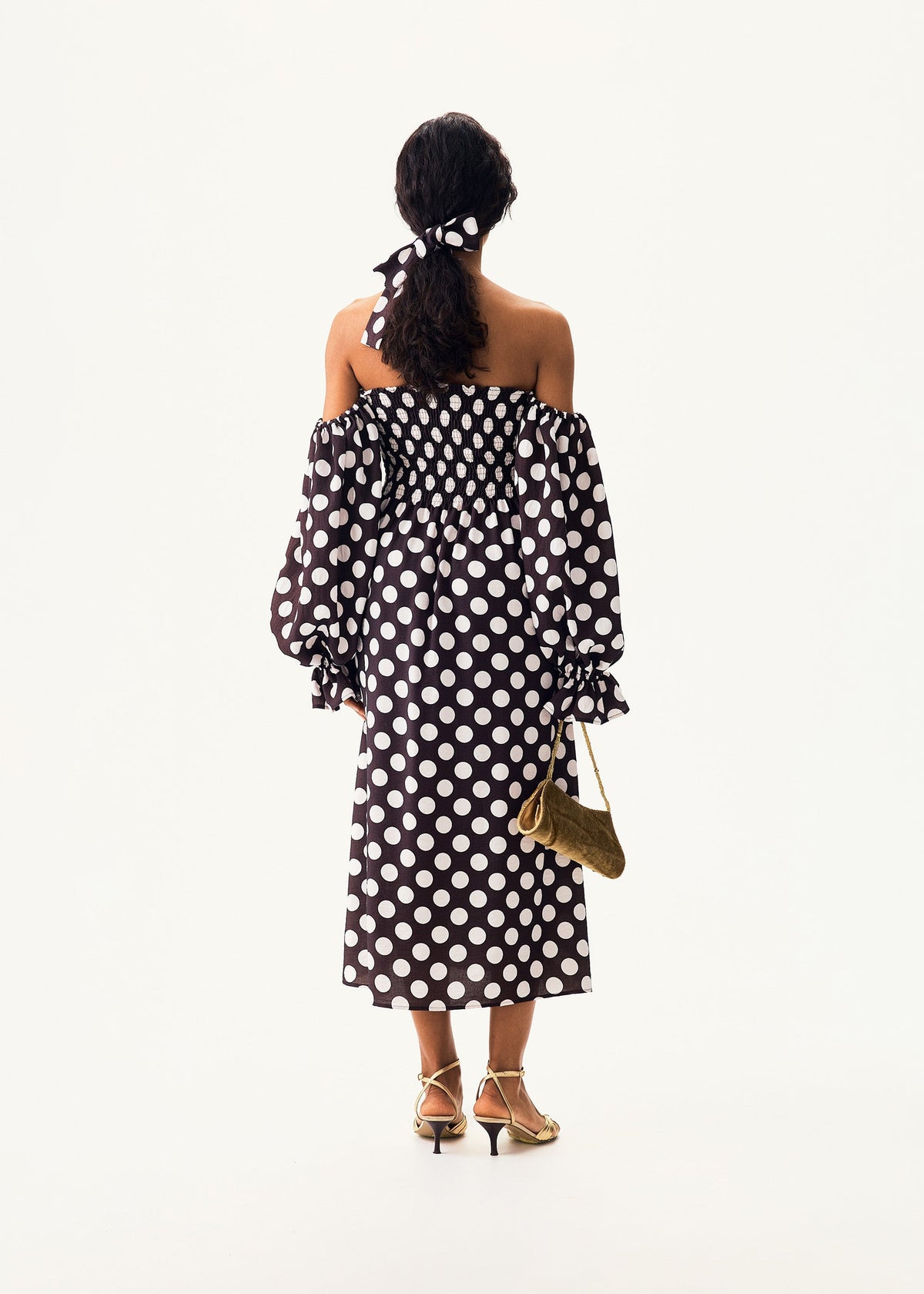 Sleeper - Atlanta Dress with Hair Ribbon - Black/White Polka Dot -