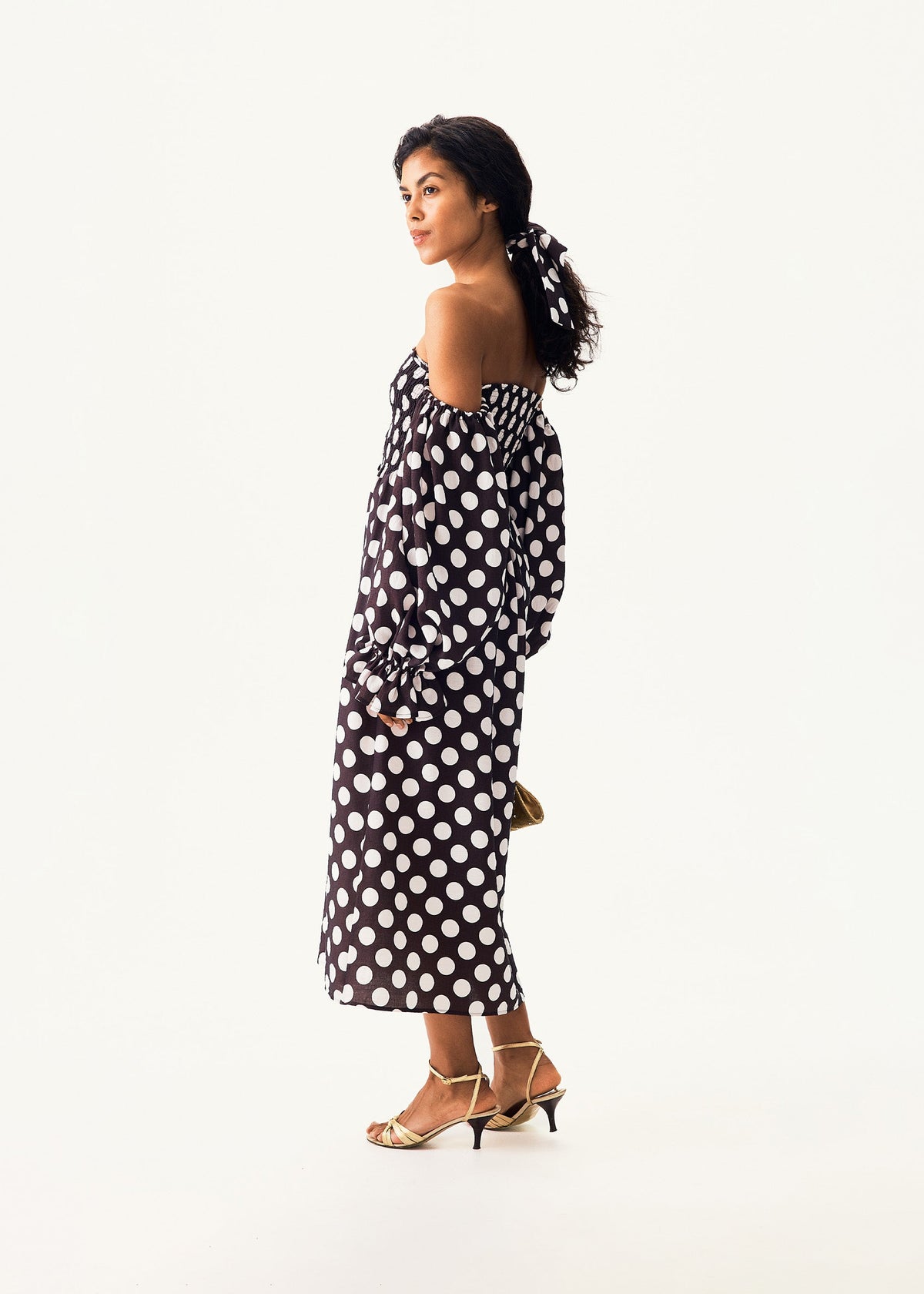 Sleeper - Atlanta Dress with Hair Ribbon - Black/White Polka Dot -