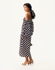 Sleeper - Atlanta Dress with Hair Ribbon - Black/White Polka Dot -