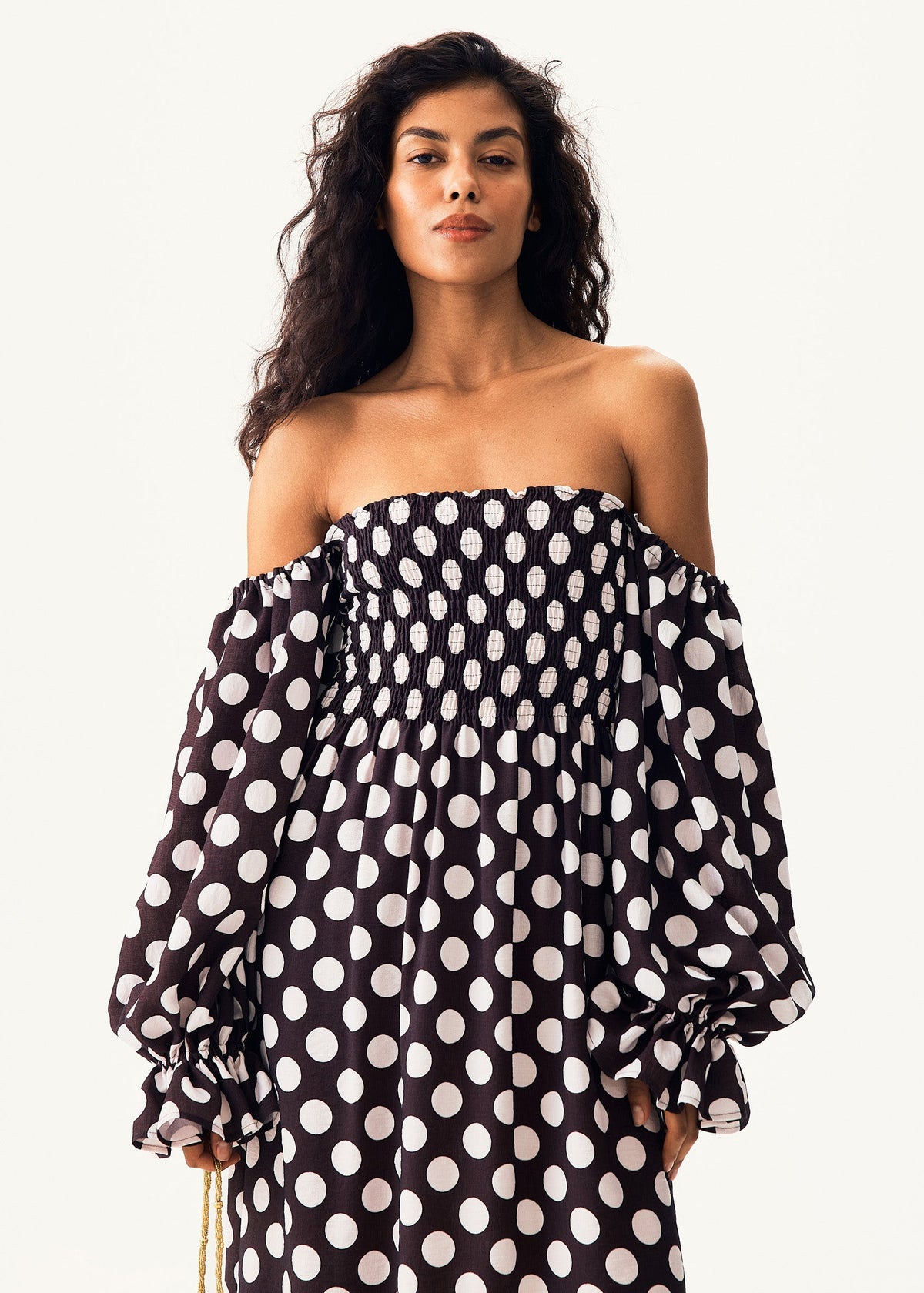 Sleeper - Atlanta Dress with Hair Ribbon - Black/White Polka Dot -