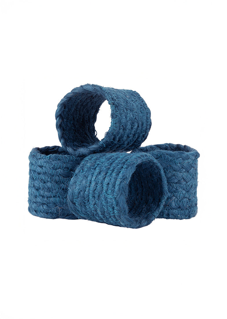 British Colour Standard - Jute Silky Napkin Ring - Petrol Blue, Set of 4 -